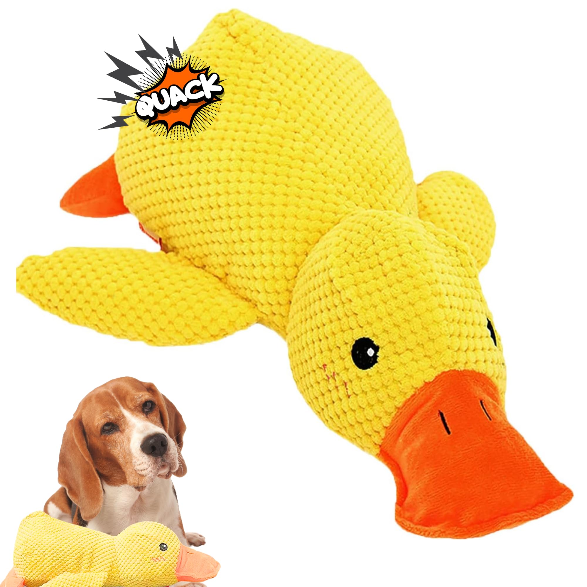 **The Mellow Dog Toys 17.7 Inch Calming Duck Plush Toy for Aggressive Chewers – Yellow Interactive Stuffed Duck Pillow for Indoor & Outdoor Play – Perfect for Guard Dogs & Tough Chewers – Great for Anxiety Relief & Playtime Fun**