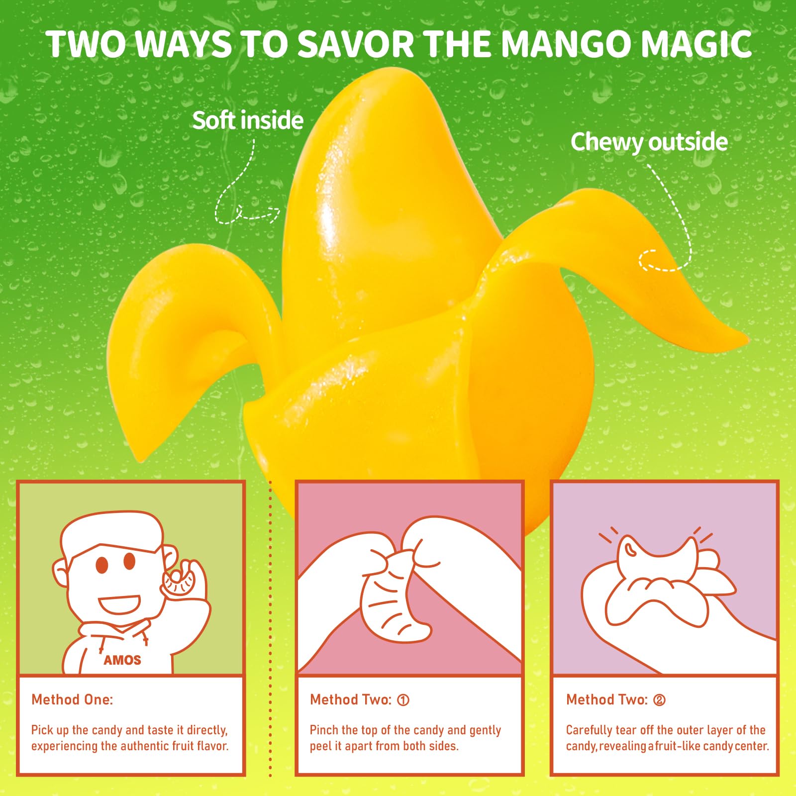 Amos Peelerz Mango Gummy Candy - 2.19oz Resealable Bag of Peelable Gummy Treats | Sweet Valentine's Day Gift Idea | Perfect for Parties, Snacking & Gifting