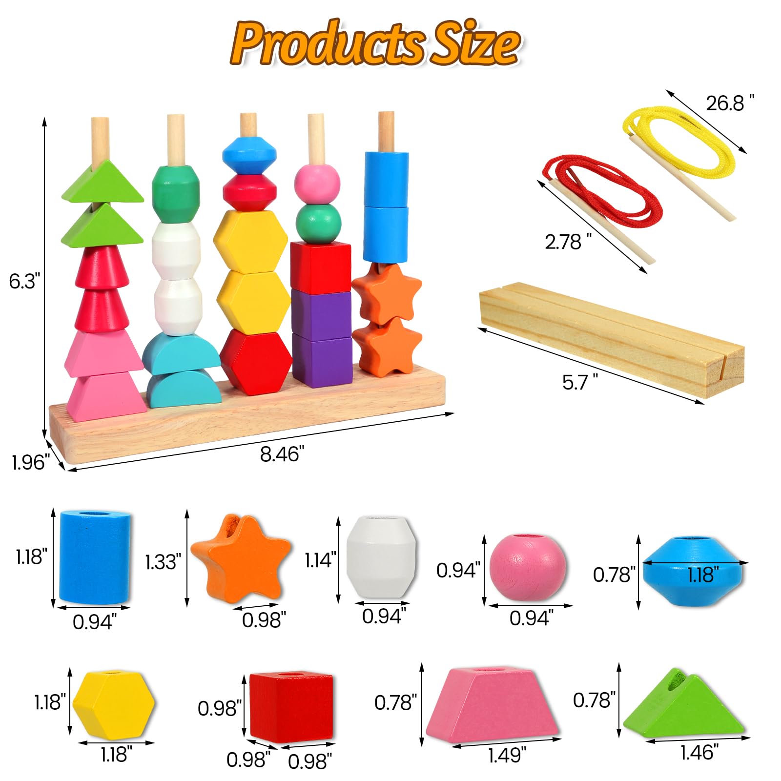 Montessori Wooden Shape Matching Game & Lacing Beads - Fine Motor Skills Toys for Toddlers Age 2-4 | Preschool Learning Activities, Sorting & Stacking Educational Toys for Boys & Girls | Perfect for Homeschooling & Early Childhood Development