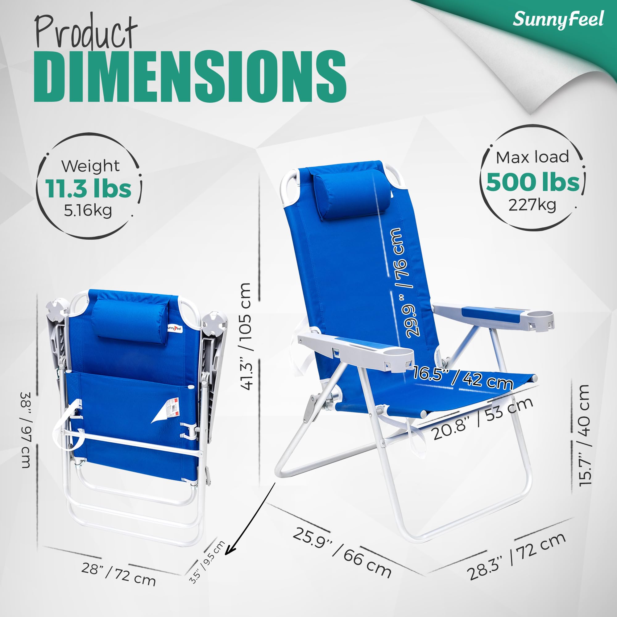 **SUNNYFEEL Oversized Heavy Duty Folding Beach Chair for Adults - 500 lbs Capacity, Lightweight & Portable (17