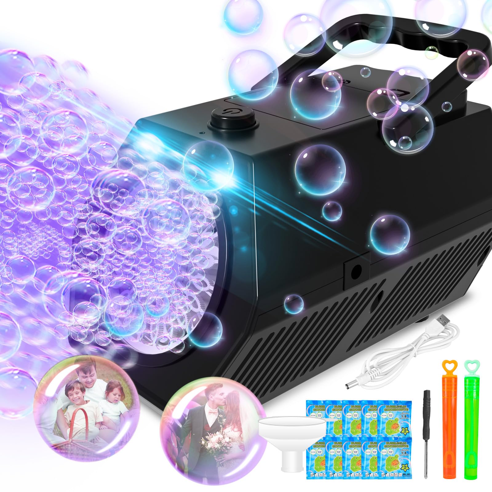 SHCKE Automatic Bubble Blower Machine - 2 Modes, 20 Wands, 18000+ Bubbles/Min, 200ML Large Tank - Battery & Plug-in Powered for Kids Birthday Parties, Wedding Events, Outdoor Play & Backyard Fun