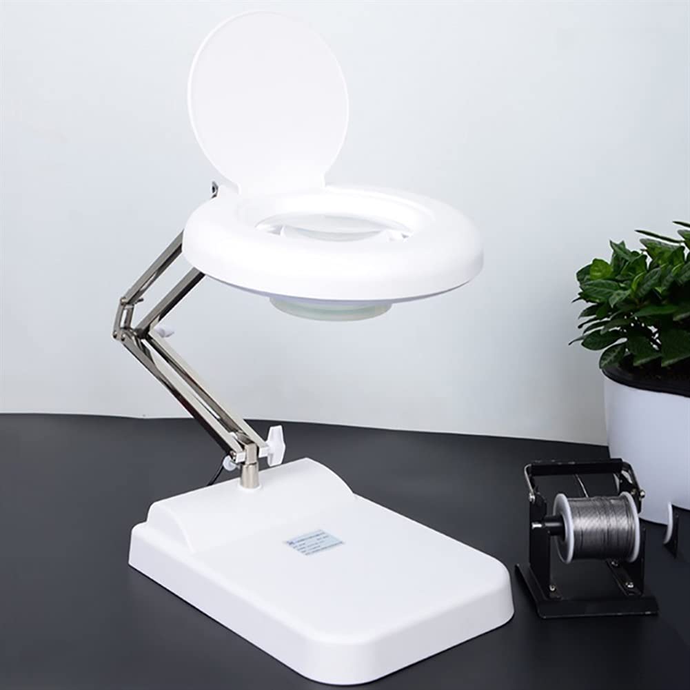 Foldable Table Magnifier with 102 LED Lights & Adjustable Brightness - 360° Rotating Stainless Steel Magnifying Glass with Dust Cover - Perfect for Reading, Jewelry Appraisal, Antique Inspection & Coin Collecting (30X Magnification, White) - Ideal for Hobbyists, Crafts & Detailed Work