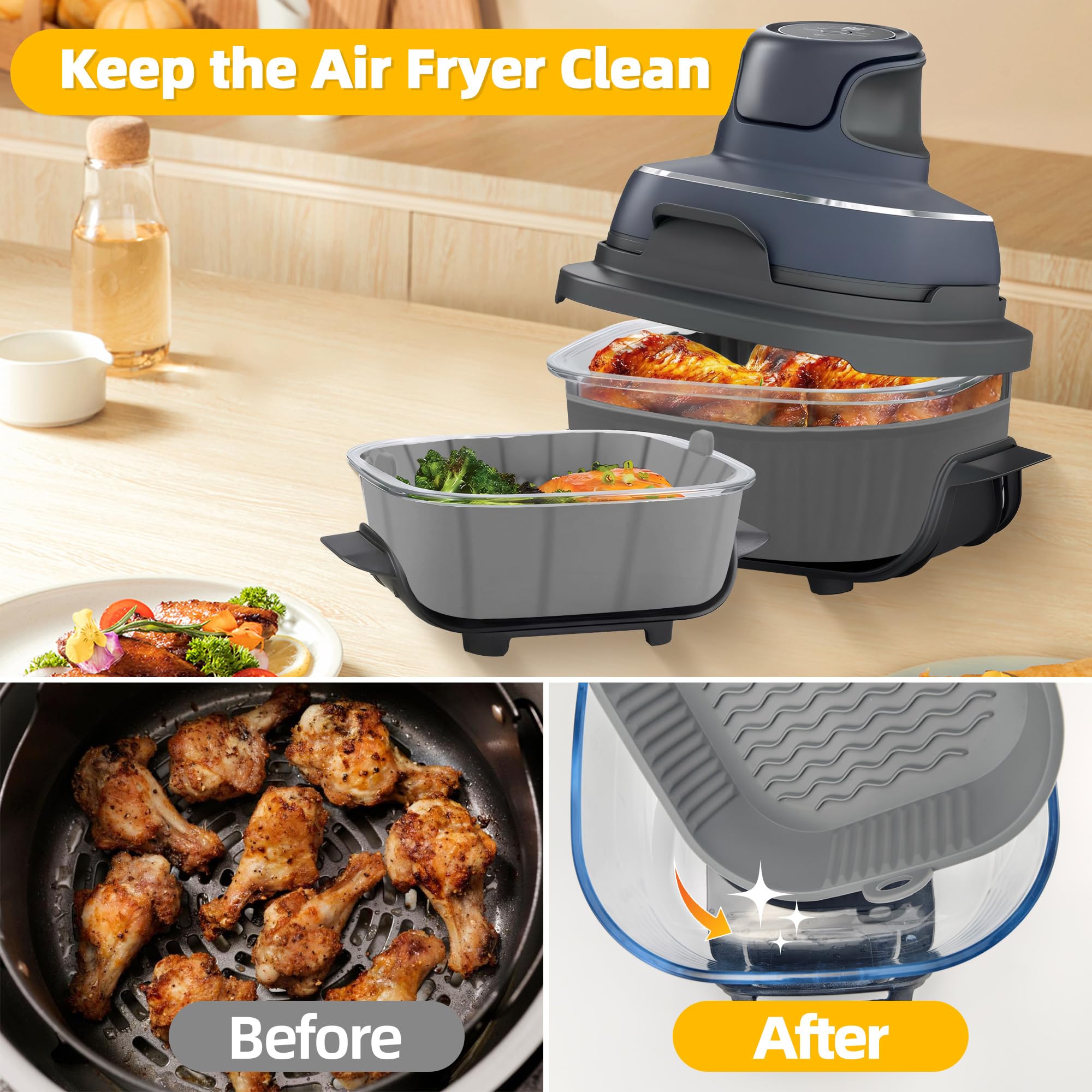 Reusable Silicone Air Fryer Liners for Ninja Crispi Accessories - Non-Stick Baking Mat for Air Fryers, Perfect for Healthy Cooking & Easy Cleanup - Ideal for Roasting, Baking, and Frying in Ninja Portable Glass Air Fryers