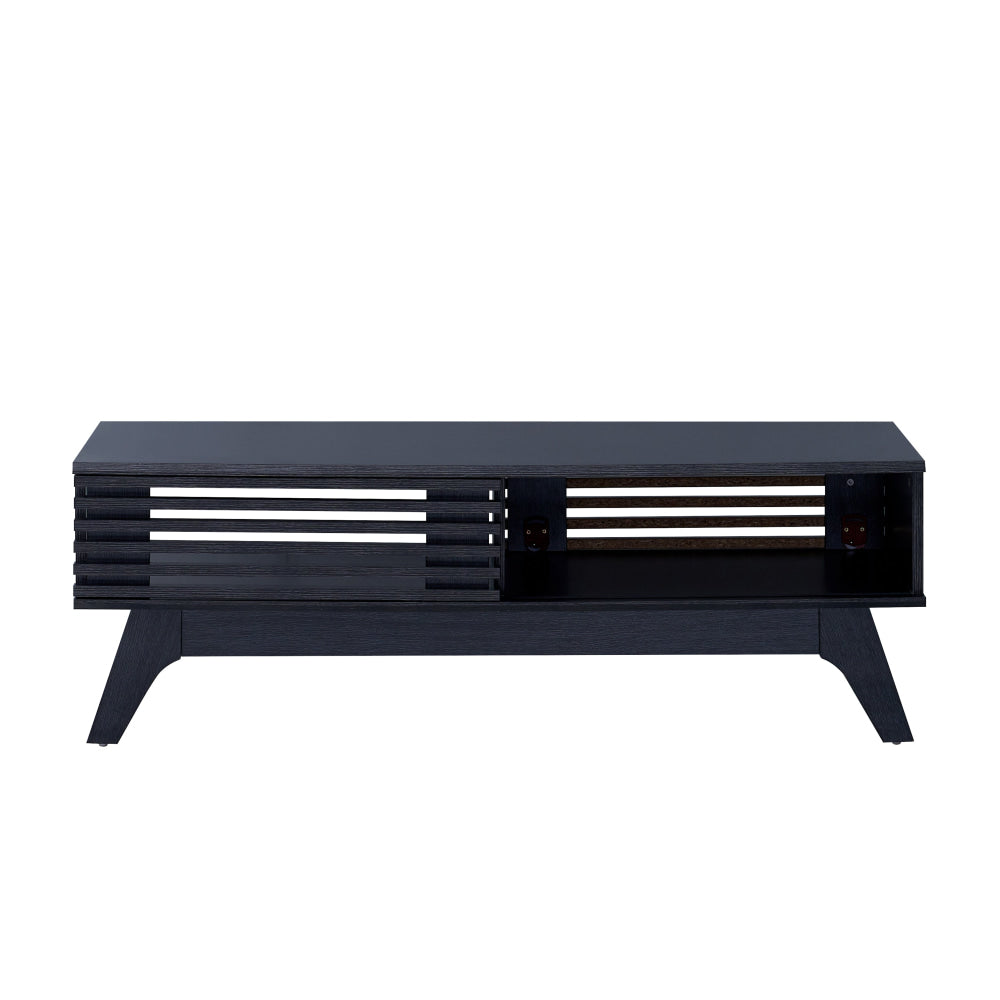 Modern Camille Rectangular Open Shelf Coffee Table with 2 Storage Doors - Black Wooden Living Room Furniture for Small Spaces, Apartments & Home Decor
