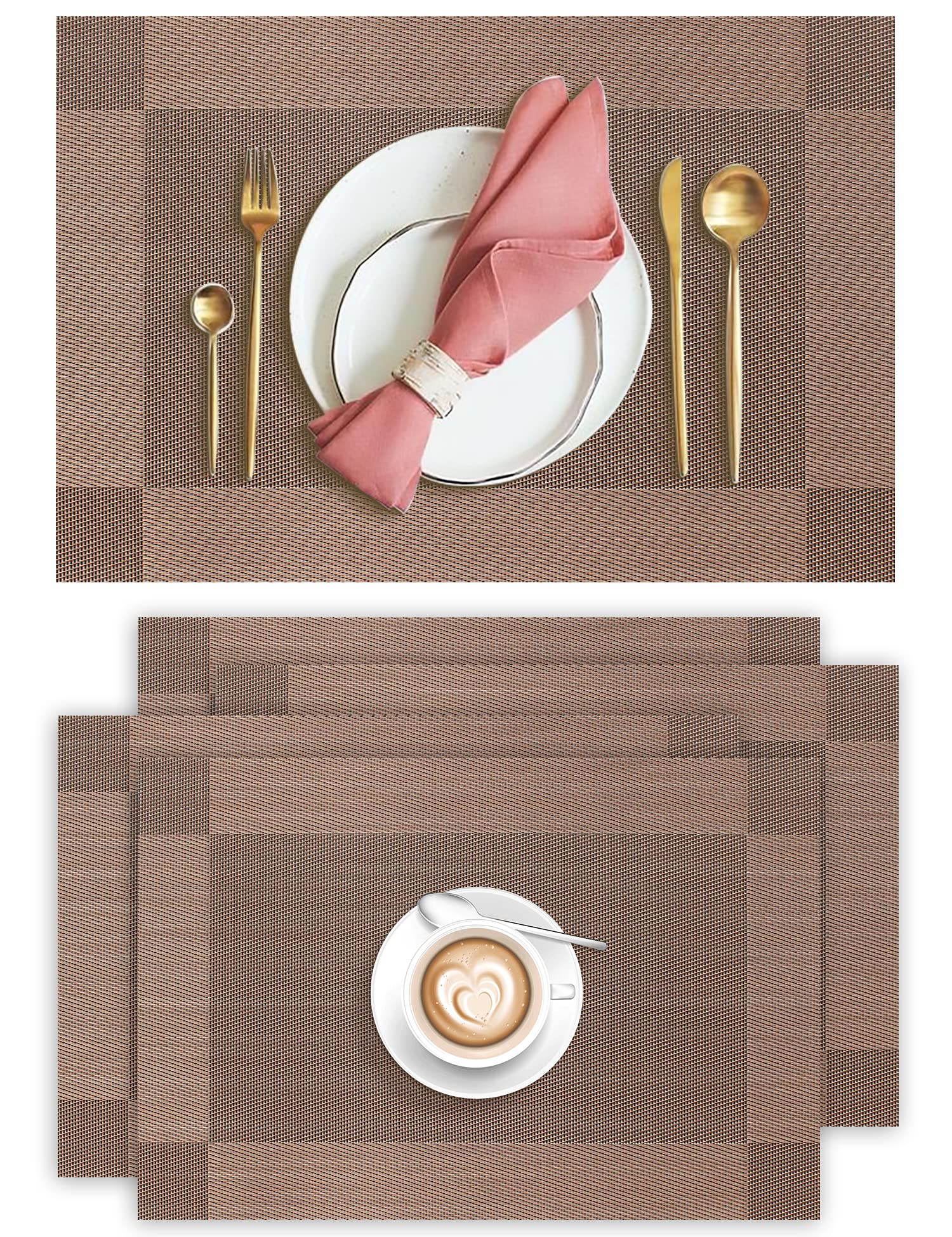 Aofmee Heat Resistant PVC Placemats Set of 4 - Non-Slip Woven Vinyl Table Mats for Dining & Kitchen, Washable & Stain Resistant - Perfect for Family Meals, Dinner Parties & Daily Use