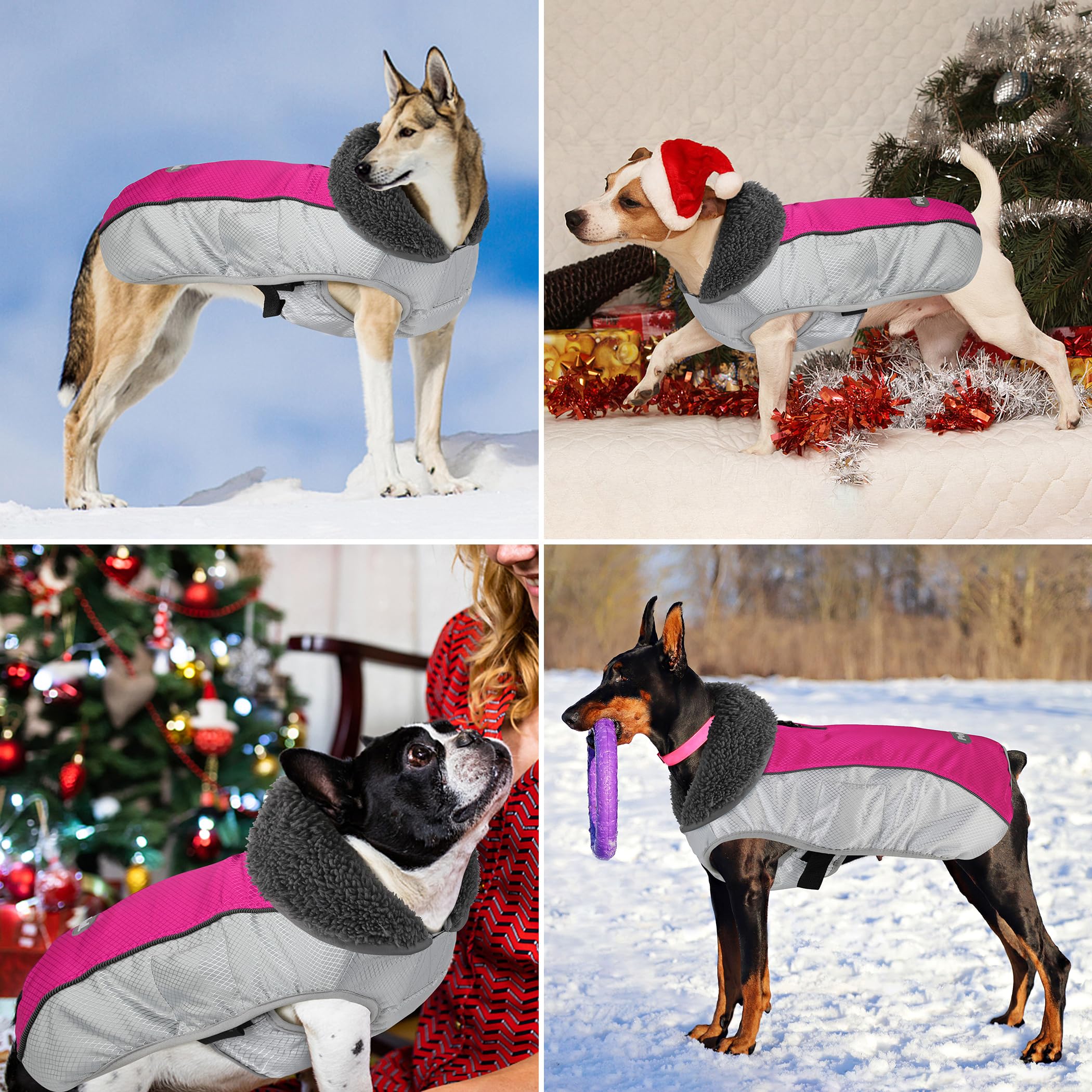 Waterproof Ripstop Dog Winter Coat with Leash Hole & Reflective Trim - Warm Fleece Snow Vest for Small, Medium, Large Dogs (Rosy Red, Size L) - Perfect for Cold Weather Walks, Outdoor Adventures & Winter Protection