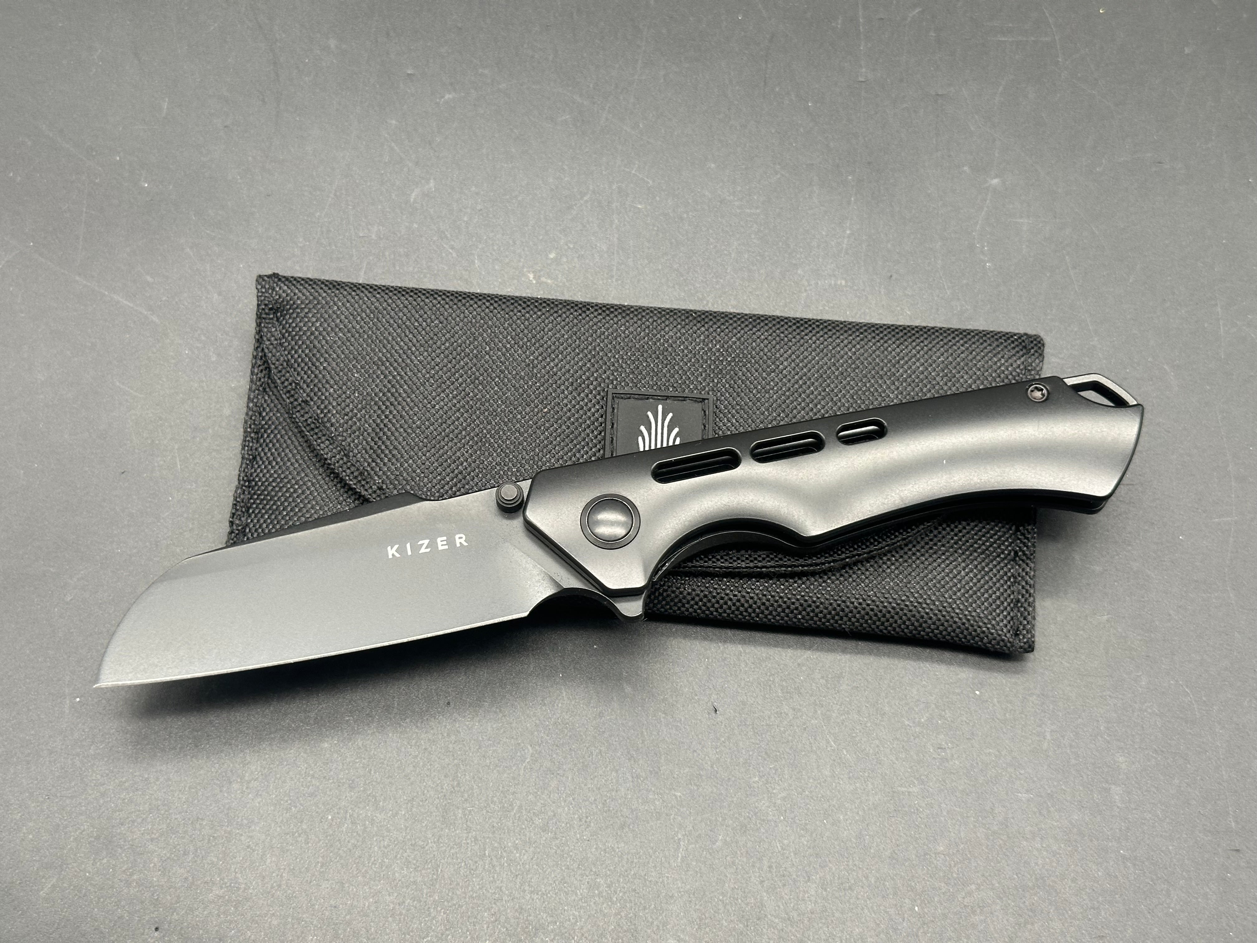 Kizer Crest Folding Knife - Black Titanium Handle, S35VN Plain Black Blade - EDC Pocket Knife for Outdoor, Camping & Everyday Carry