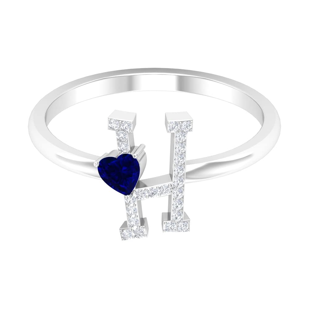 Blue Sapphire & Diamond Initial Rings A-Z | 14K White Gold Alphabet Rings for Women | Perfect for Engagements, Anniversaries & Personalized Gifts