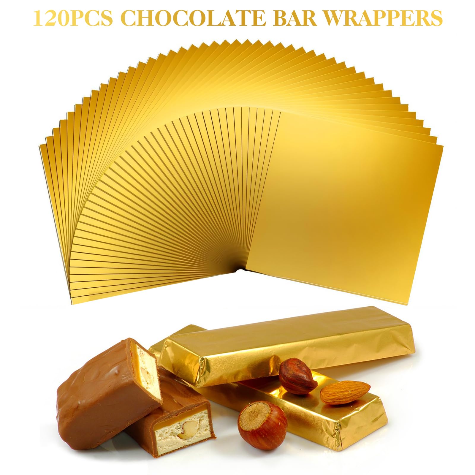 120Pcs Gold Chocolate Candy Wrappers, 6