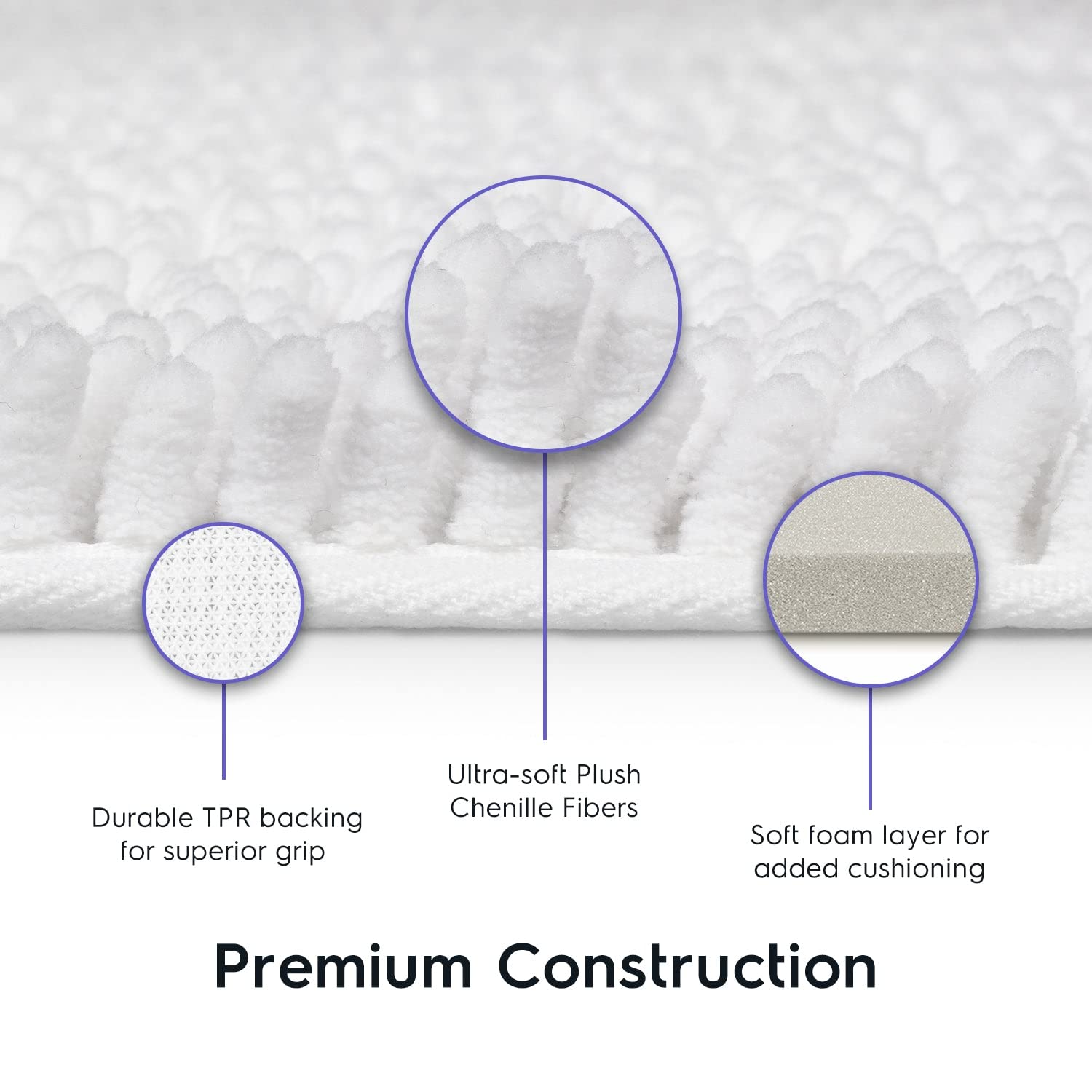 Premium Tafts Bathroom Rugs - Ultra Soft Chenille Microfiber Shaggy Bath Mat with Extra Thick Memory Foam, Super Absorbent & Non-Slip (21x47 Inches, Cool White) - Machine Washable for Easy Care - Perfect for Bathroom, Spa, and Master Suite Decor