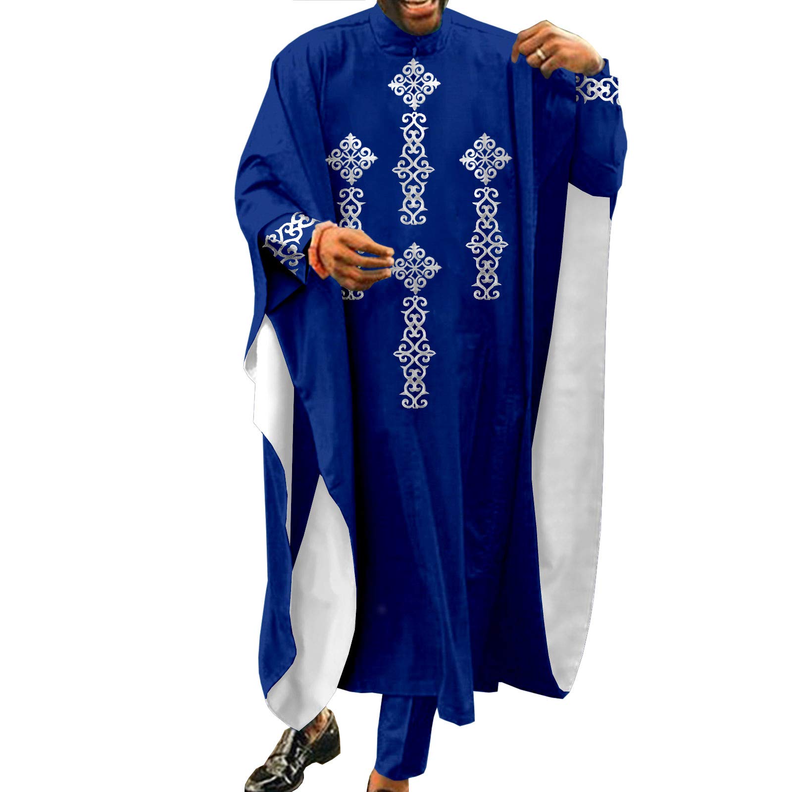 African Men's 3-Piece Outfit Set - Embroidered Agbada Robe, Dashiki Shirt & Ankara Pants for Weddings, Parties & Evening Events | Traditional Ethnic Wear for Special Occasions