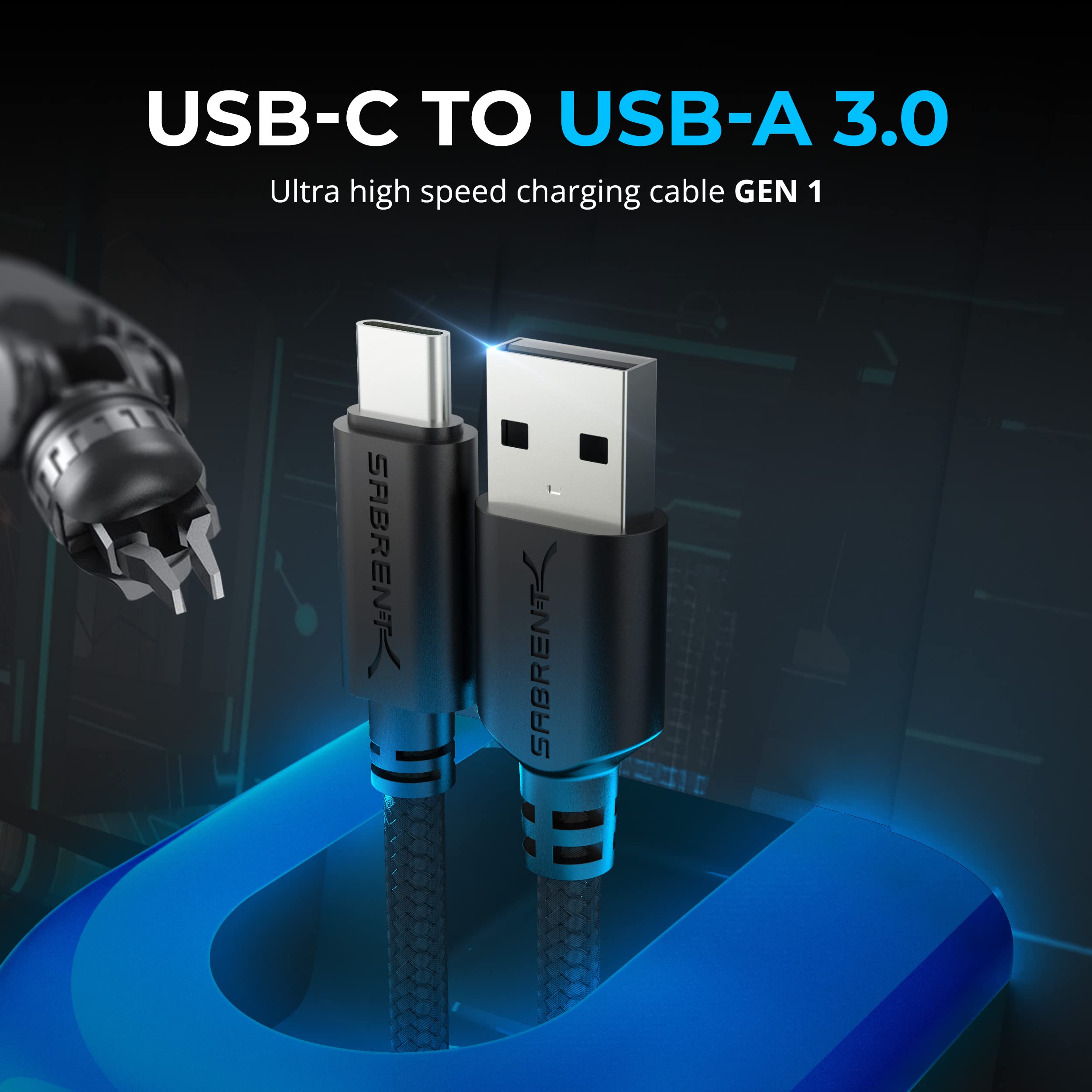 SABRENT 3-Pack 6ft USB C to USB 3.0 Fast Charging Cable - 3.0A QC, 5000Mbps High-Speed Data Sync, Durable Nylon Braided for Samsung Galaxy, iPhone 15, iPad, MacBook - Perfect for Home, Office & Travel Charging