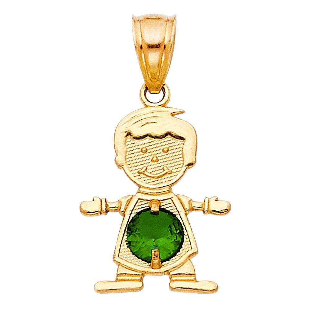 14K Yellow Gold May Birthstone Pendant Necklace - 12x17mm Boy Birth Month Jewelry Gift for Women, Moms, Wives - Perfect for Birthdays, Anniversaries & Special Occasions
