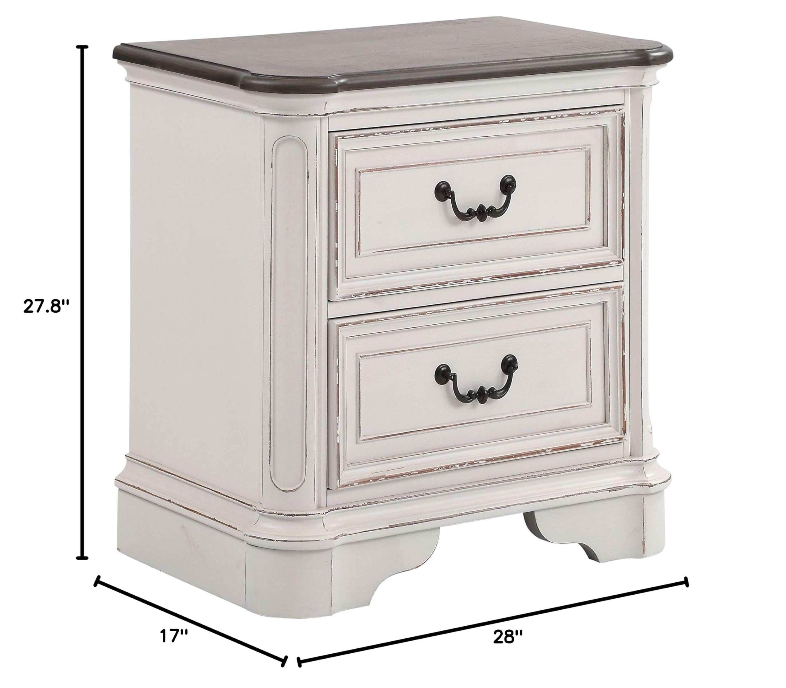 Roundhill Furniture Laval Wood 2-Drawer Nightstand in Antique White & Oak - Perfect for Bedroom, Living Room, or Office Storage