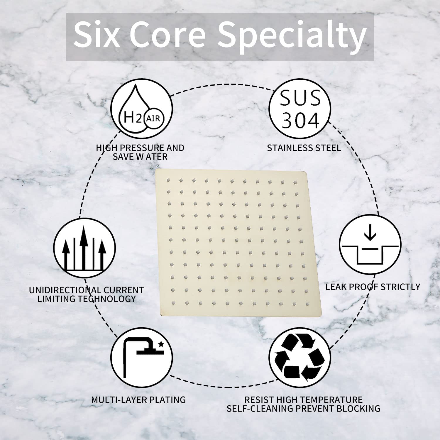 GGStudy 12 Inch High Pressure Square Shower Head - Stainless Steel Ultra Thin Rainfall Showerhead with 1/2