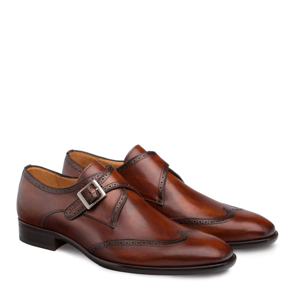 Mezlan Forest Men's Luxury Wingtip Oxford Dress Shoes - Handcrafted in Spain - Premium Burnished Calfskin Leather with Perforated Detailing - Medium Width (Cognac, Size 10.5 US) - Perfect for Business, Weddings & Formal Occasions