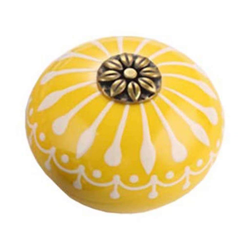 Vintage Hand Painted Ceramic Knobs - Round Drawer Pulls & Cabinet Handles for Furniture, Wardrobe, Cupboard & Door Replacement (Set of 6) - Perfect for Kitchen Cabinets, Dressers & DIY Home Decor Projects