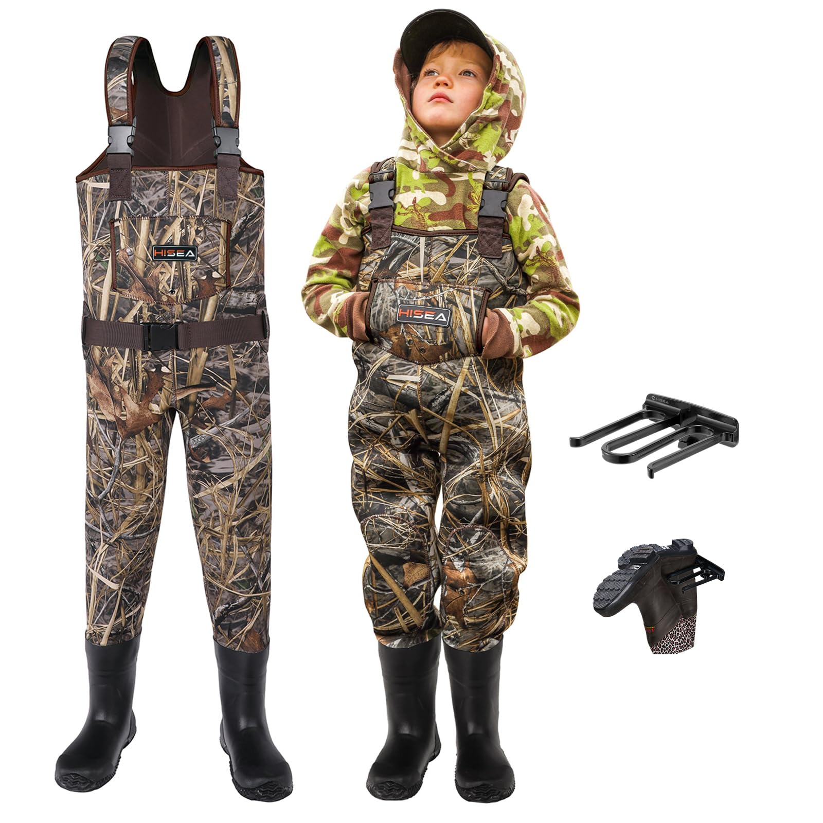 HISEA Kids Neoprene Chest Waders for Toddlers & Children - Insulated Boots for Boys & Girls - Waterproof Youth Duck Hunting Waders for Outdoor Fishing & Farm Activities