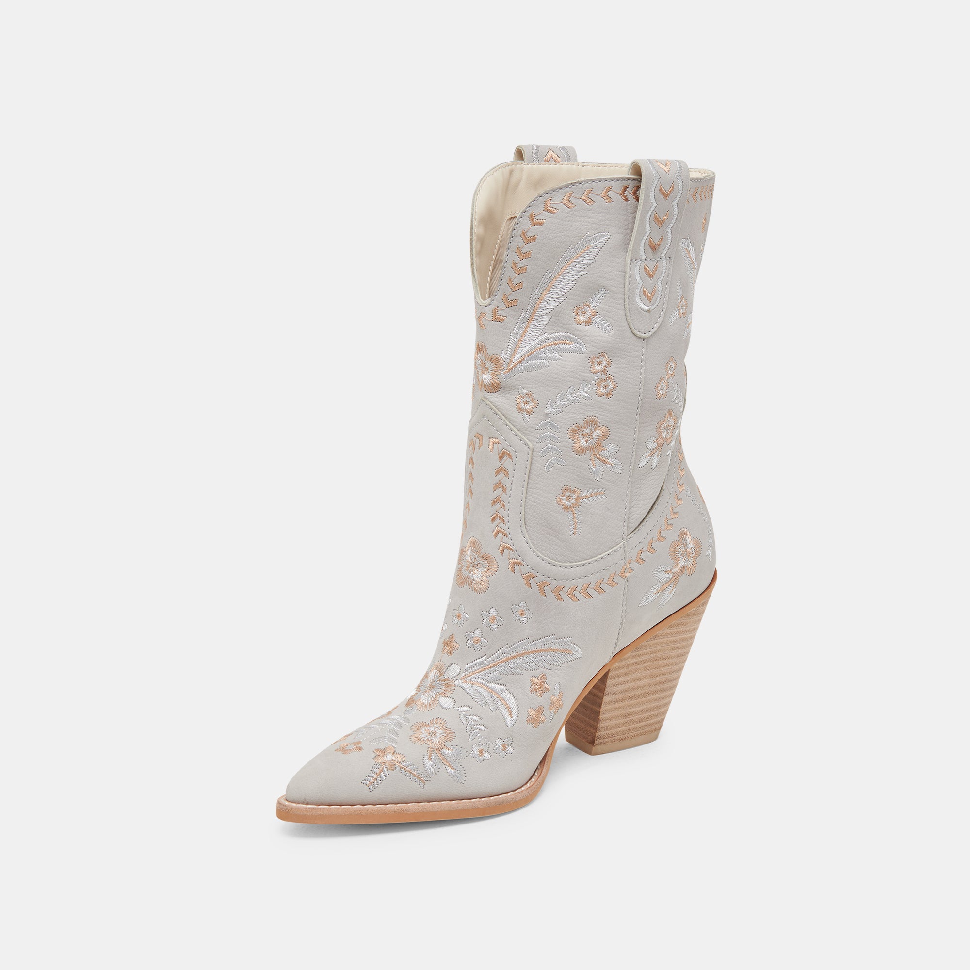 JESSEY Women's Light Blue Nubuck Floral Ankle Boots - Stylish Casual Shoes for Spring & Fall Outfits