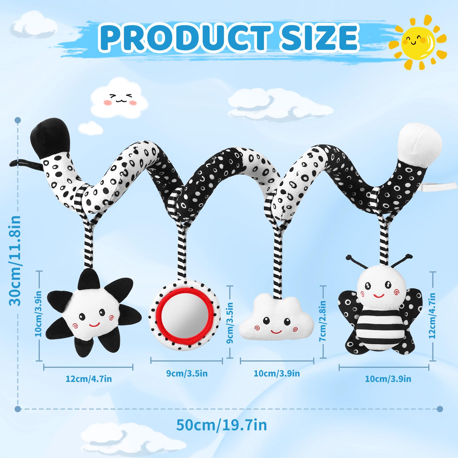 Best Black and White High Contrast Baby Toys for 0-6 Months - Hanging Car Seat & Stroller Toys for Newborn Brain Development - Perfect Crib Mobile & Infant Gift for Playtime and Travel
