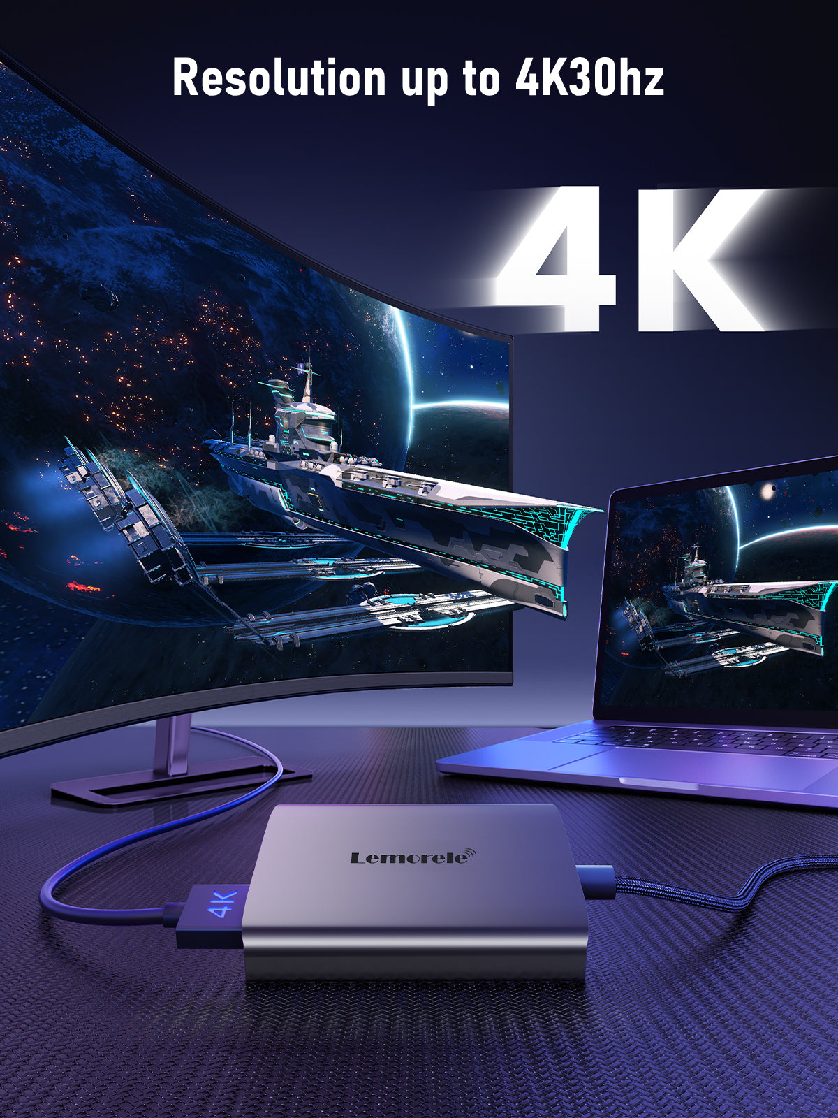 LEMORELE™ HD20 Dual HDMI Adapter - Connect 2 Monitors to Laptop for Work & Gaming | 4K Ultra HD, Plug & Play for MacBook, PC, Desktop - Boost Productivity & Multitasking