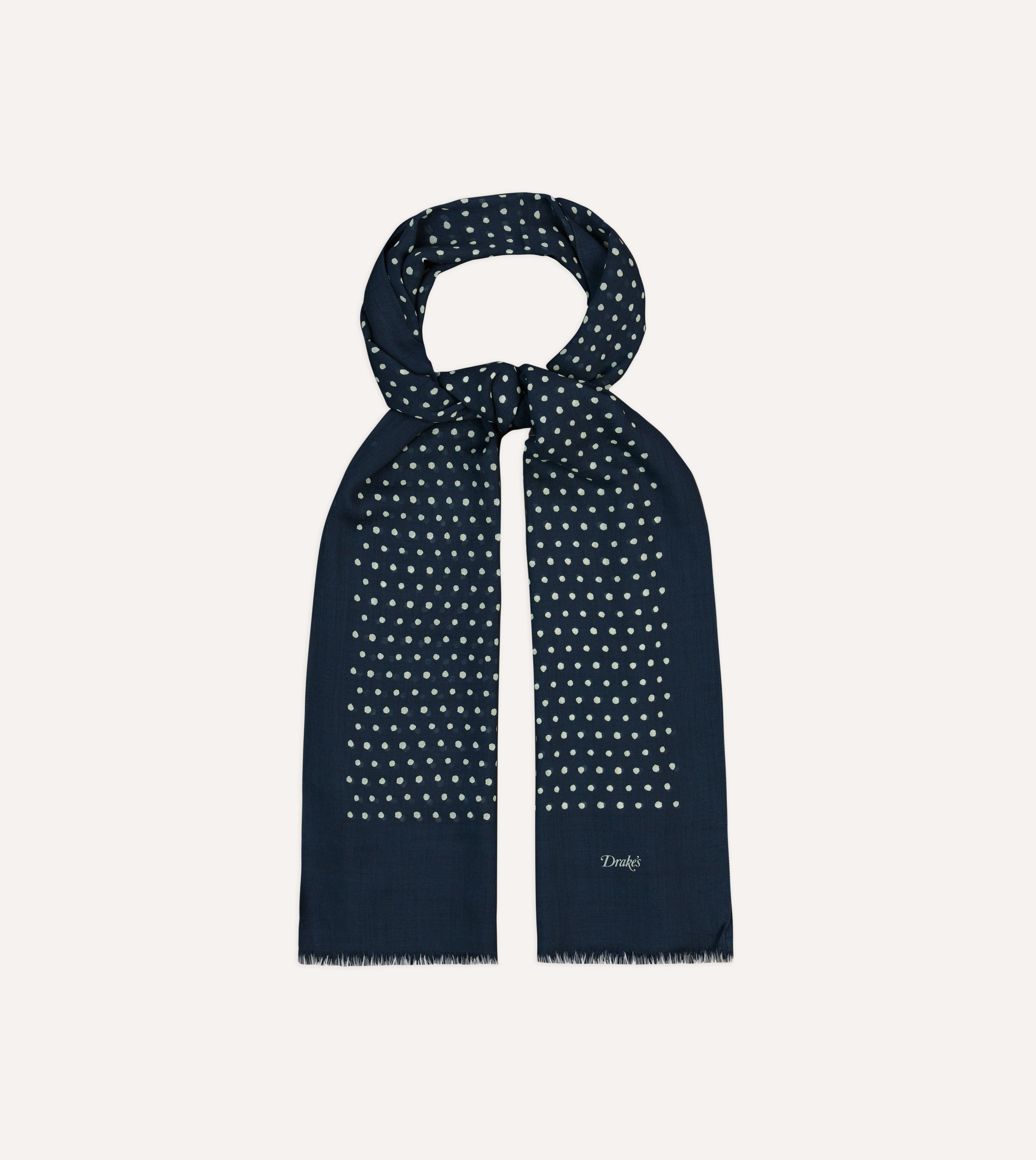 Navy Blue Polka Dot Wool Scarf for Women - Soft Warm Winter Fashion Accessory - Perfect for Cold Weather, Office Wear, and Holiday Outfits