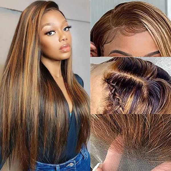 13x6 HD Lace Front Wig Brazilian Human Hair Straight 18 Inch - Pre Plucked with Baby Hair 150 Density 4/27 Ombre Blonde - Transparent Lace Frontal Wig for Black Women | Perfect for Daily Wear, Parties & Special Occasions