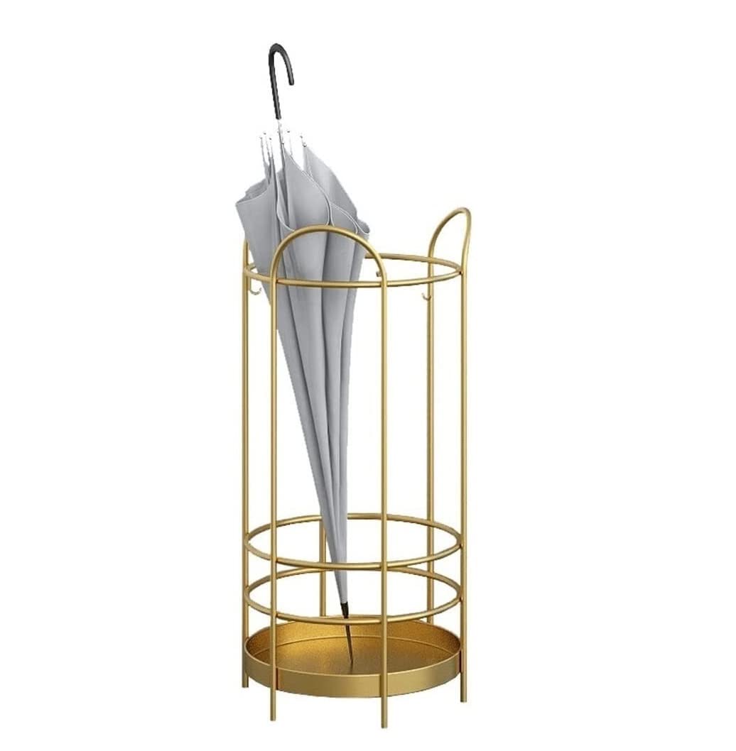 Premium Metal Umbrella Stand with Drip Tray & Hooks - Modern Round Umbrella Holder for Entryway, Hallway - Organize Umbrellas, Walking Sticks & Canes - Perfect for Home, Office & Restaurant Use