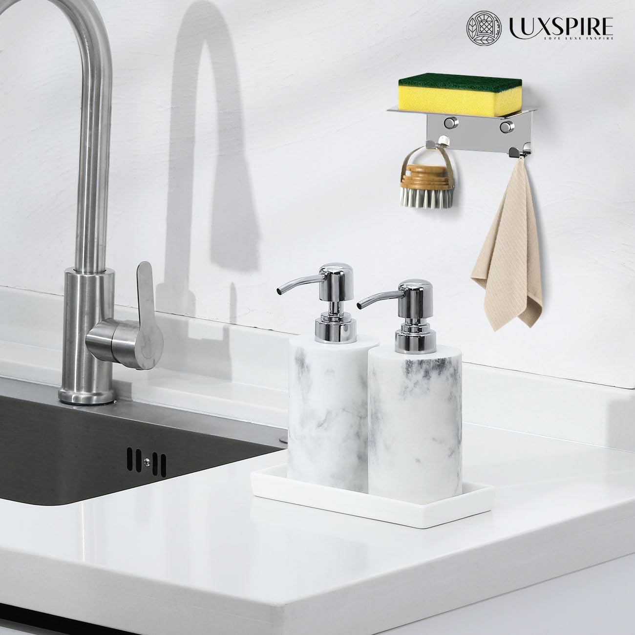 Luxspire White Ceramic Bathroom Vanity Tray - Mini Soap Dispenser Tray, Jewelry Dish & Candle Holder for Bathroom Organizer, Kitchen Sink, and Makeup Counter | Perfect for Small Spaces, Gift Giving & Home Decor