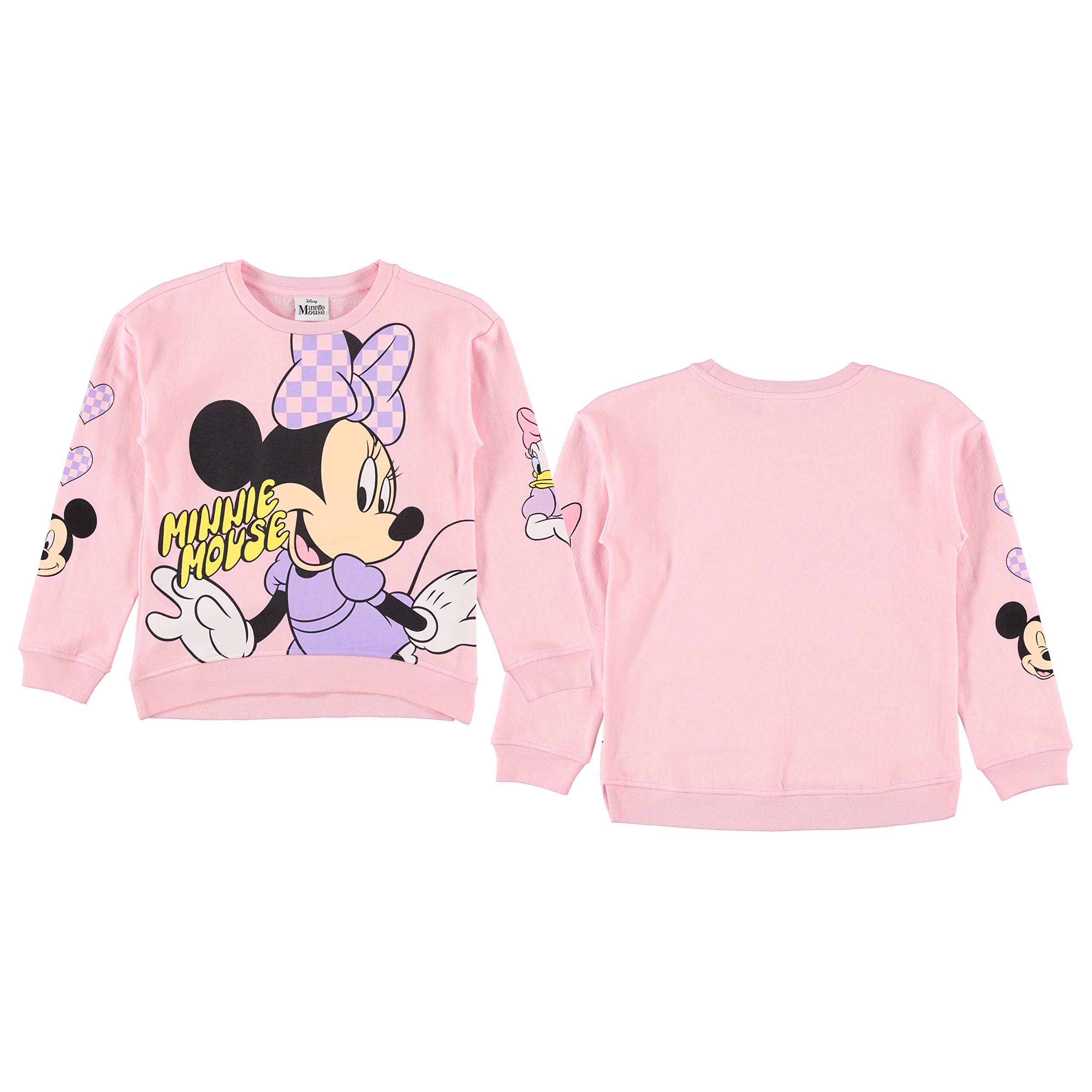 Disney Mickey & Minnie Mouse Girls' Sweatshirt - Jumbo Print, Chenille Patch & Embroidery Pullover - Sizes 4-16 - Perfect for Birthday Gifts, Disney Trips & School Outfits