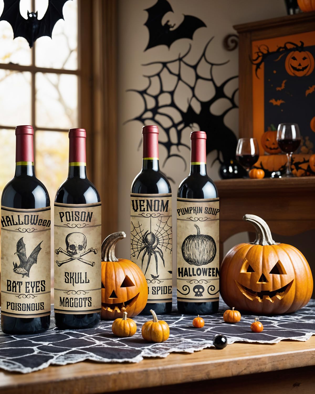 16Pcs Halloween Wine Bottle Labels - Waterproof Wine Wrappers & Stickers for Champagne, Party Decorations - Perfect for Halloween Parties, Themed Events & Gifts for Women & Men