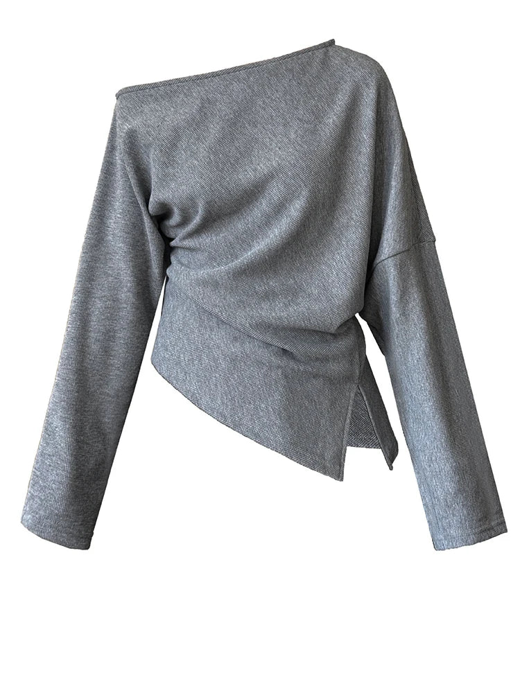 Black Pleated Sweatshirt for Women - Oversized Drop Shoulder Long Sleeve Pullover with Asymmetrical Collar | Trendy 2025 Fall Fashion | Perfect for Casual Outings, Layering & Streetwear Style