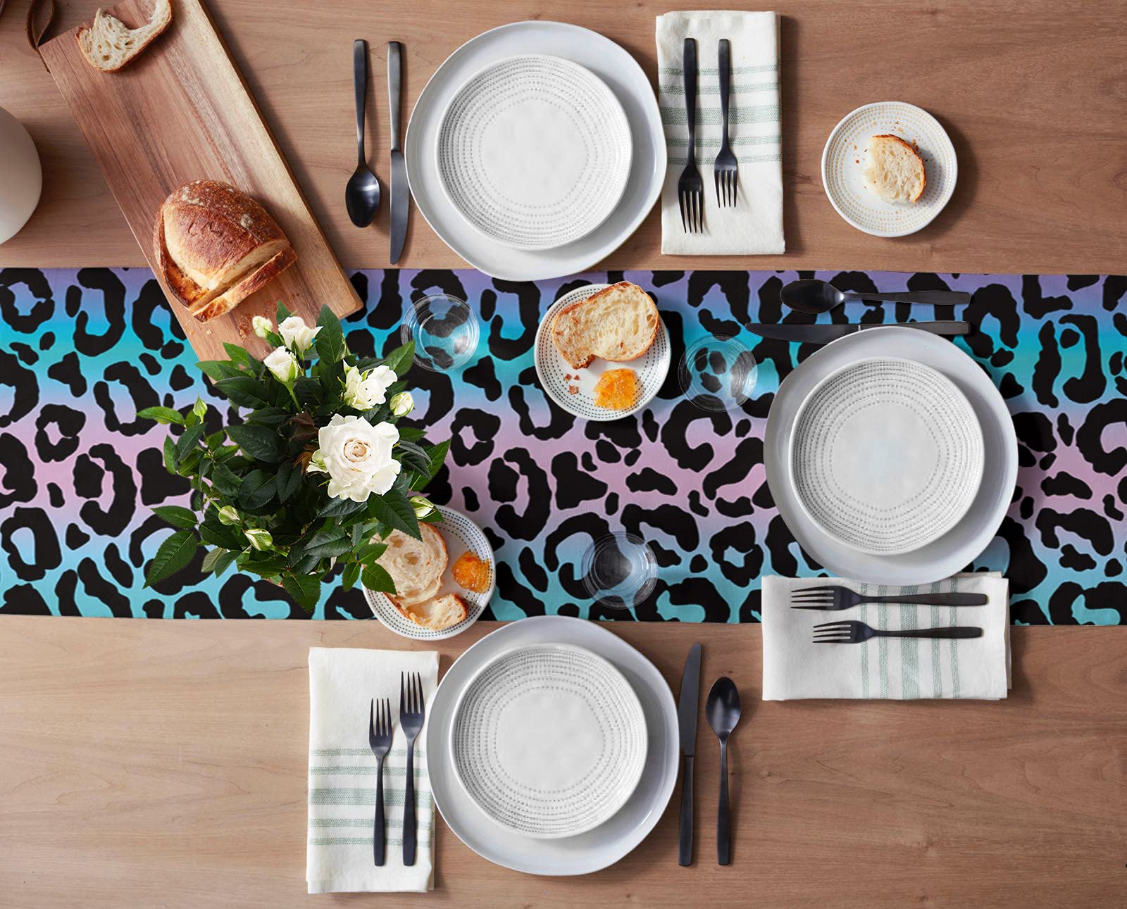 Savannan Gradient Leopard Print Cotton Linen Table Runner - 18x72 Inch Long Kitchen Dining Table Scarf for Home Decor, Family Dinners & Party Gatherings | Perfect for Holiday Entertaining & Everyday Use