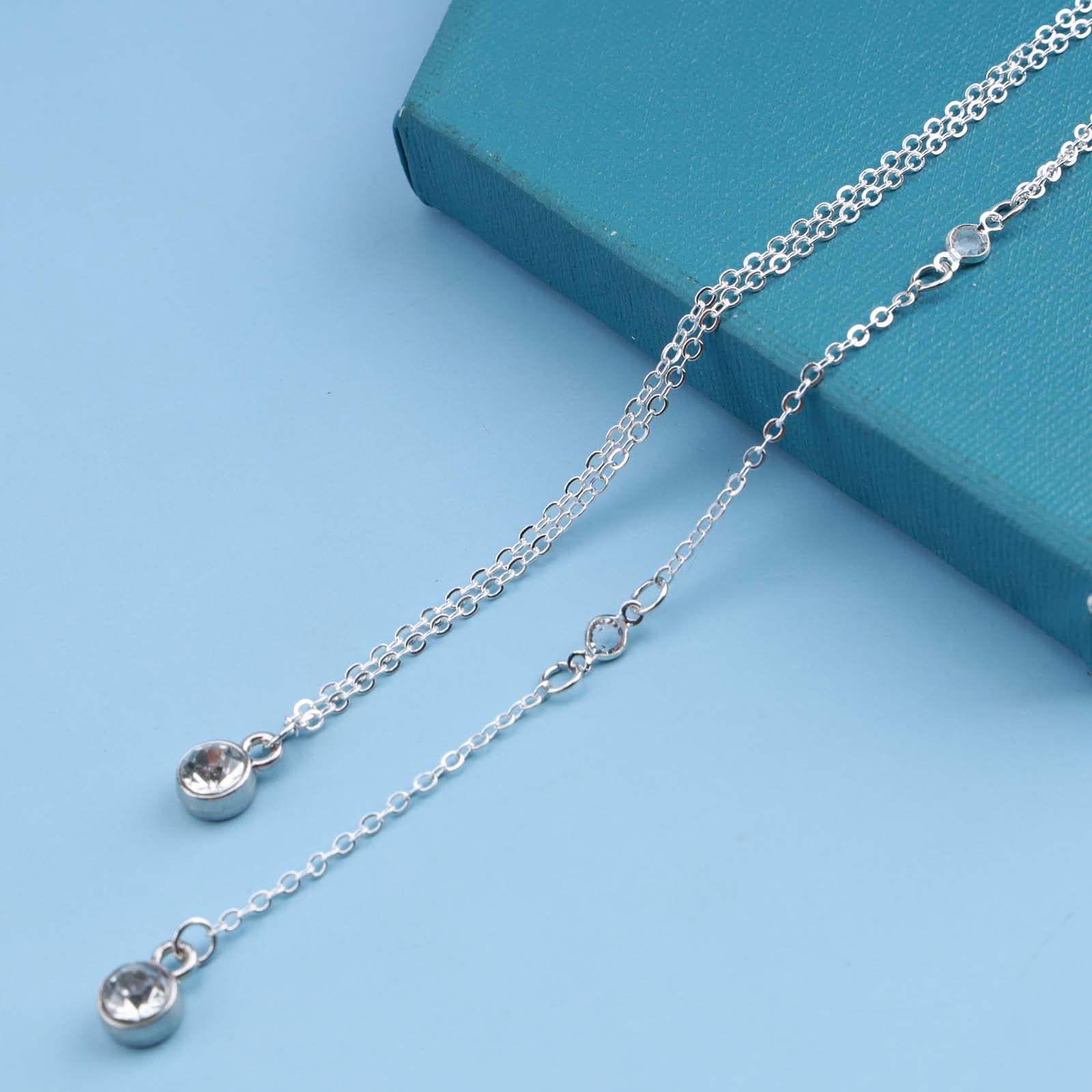 Boho Layered Rhinestone Back Necklace - Long Crystal Gold CZ Chain Necklace for Women | Vintage Body Jewelry for Summer, Beach, Parties & Special Occasions