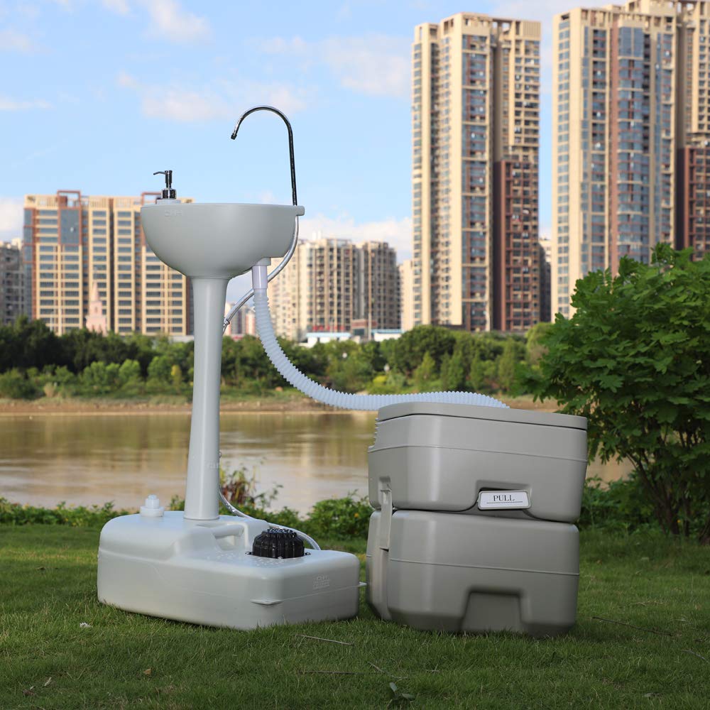 Portable Camping Toilet with Flush System & Hand Wash Basin - Wastewater Recycling for Outdoor, RV, and Emergency Use