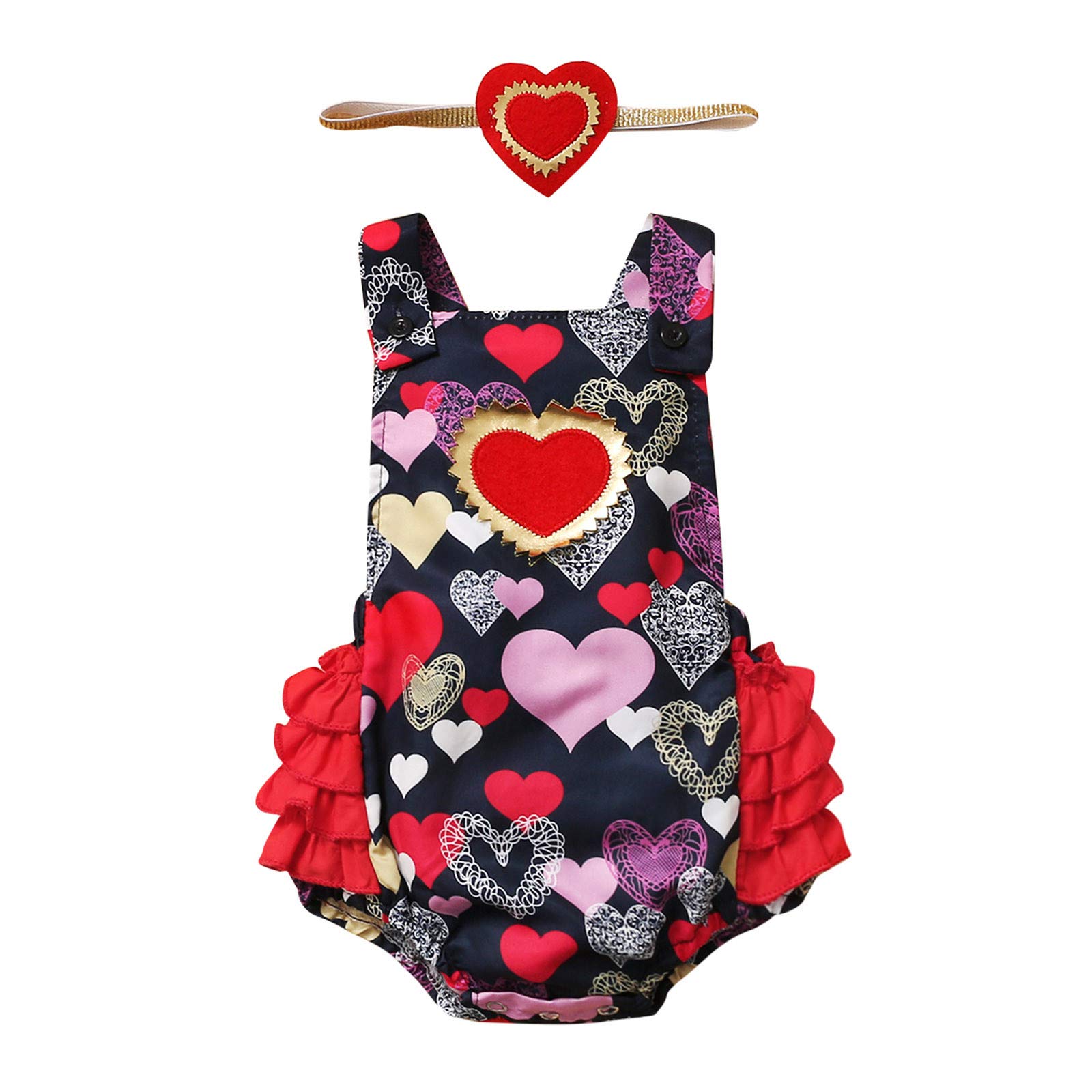 Valentine's Day Baby Clothes Set for Girls & Boys - Heart Print Ruffle Backless Romper & Bodysuit | Newborn Gift Outfit | Perfect for Photoshoots, Parties & Special Occasions