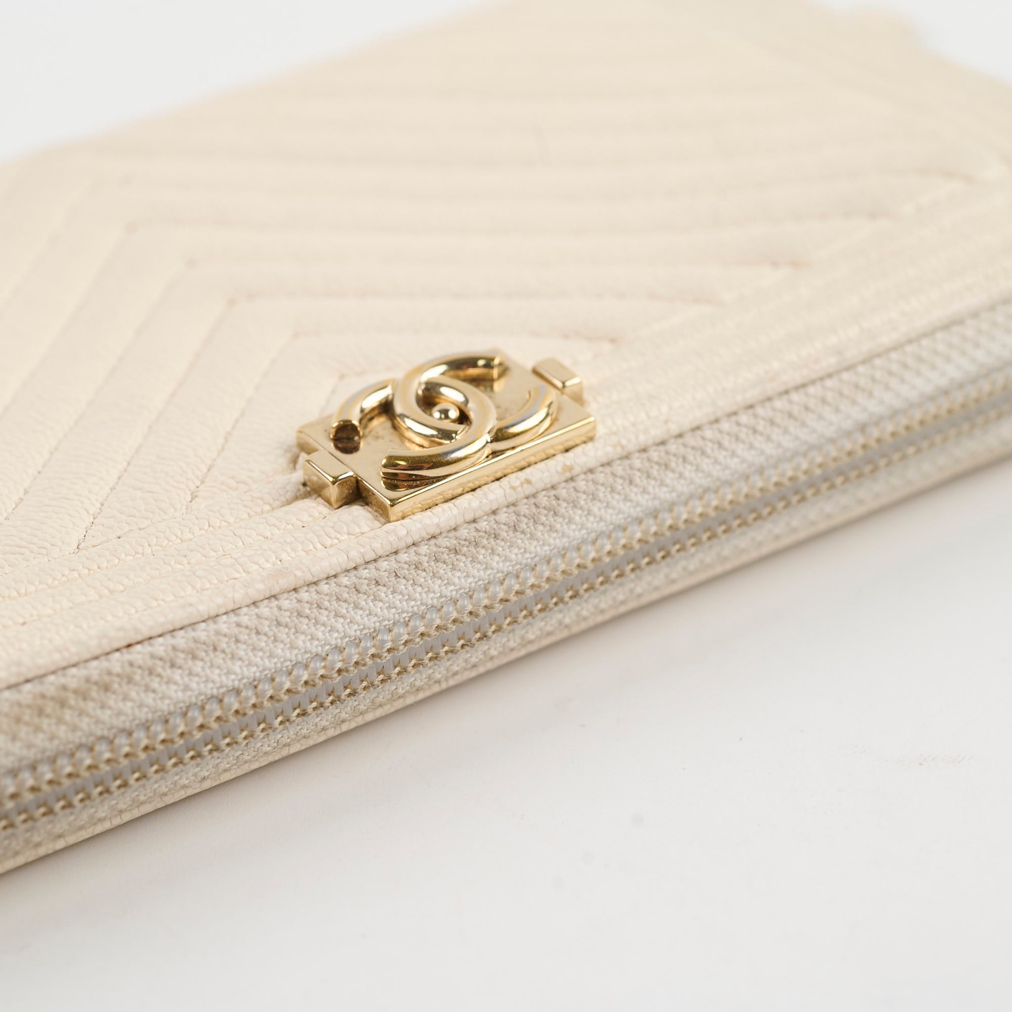 Chanel Chevron Boy Cream Long Wallet for Women | Luxury Designer Leather Wallet | Perfect for Everyday Use & Special Occasions
