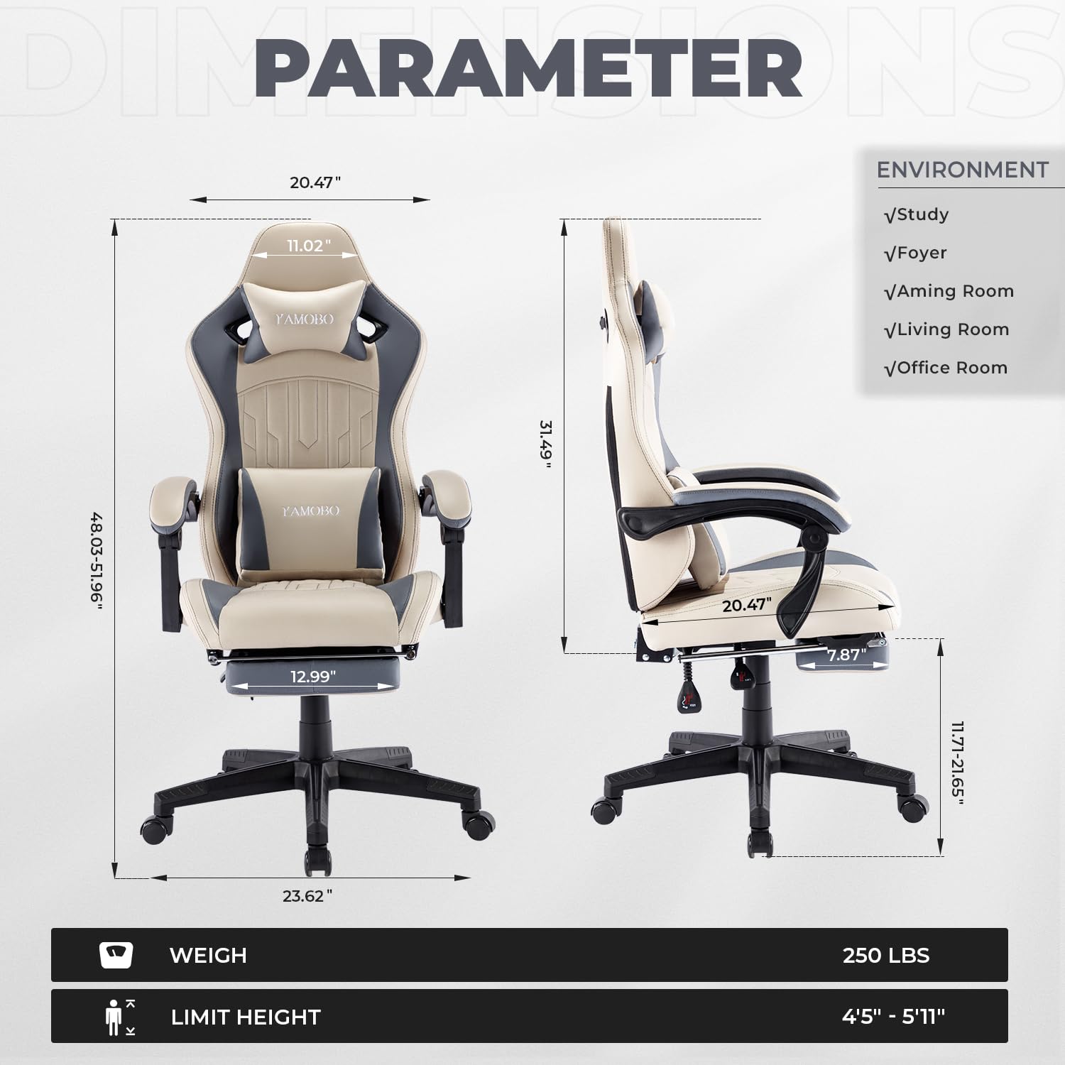 Premium Ergonomic Gaming Chair with Adjustable Footrest & Massage Lumbar Support - High Back PC Gamer Chair for Adults with Reclining Function & Linkage Armrests - Big and Tall Comfort for Long Gaming Sessions, Office Work & Home Entertainment - Beige