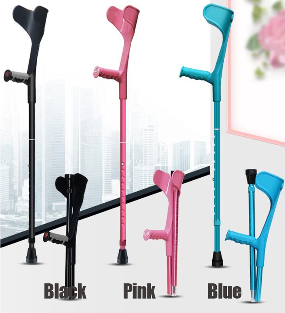 Premium Adjustable Folding Forearm Crutches (2-Pack) - Lightweight Aluminum Open Cuff Crutches for Adults & Youth (150-196cm Height) - Ideal for Mobility Support, Injury Recovery & Daily Use (Pink)