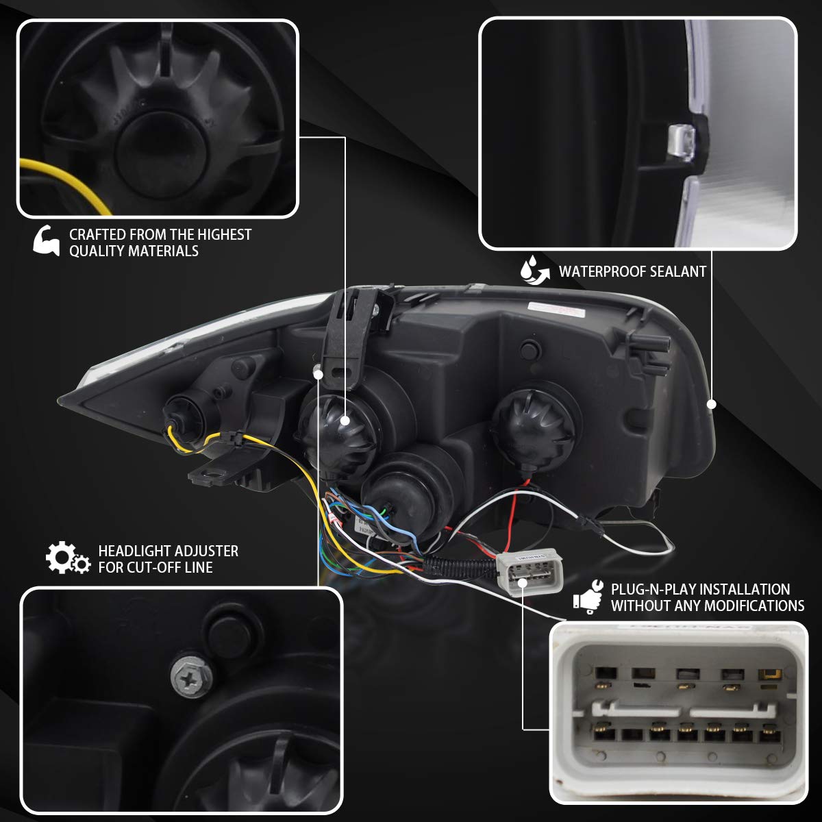 AUTOZENSATION BMW E81 E82 E88 Headlights Assembly (2008-2013) - Left & Right Pair Halo Black Projector Headlights for Improved Night Visibility & Style Upgrade