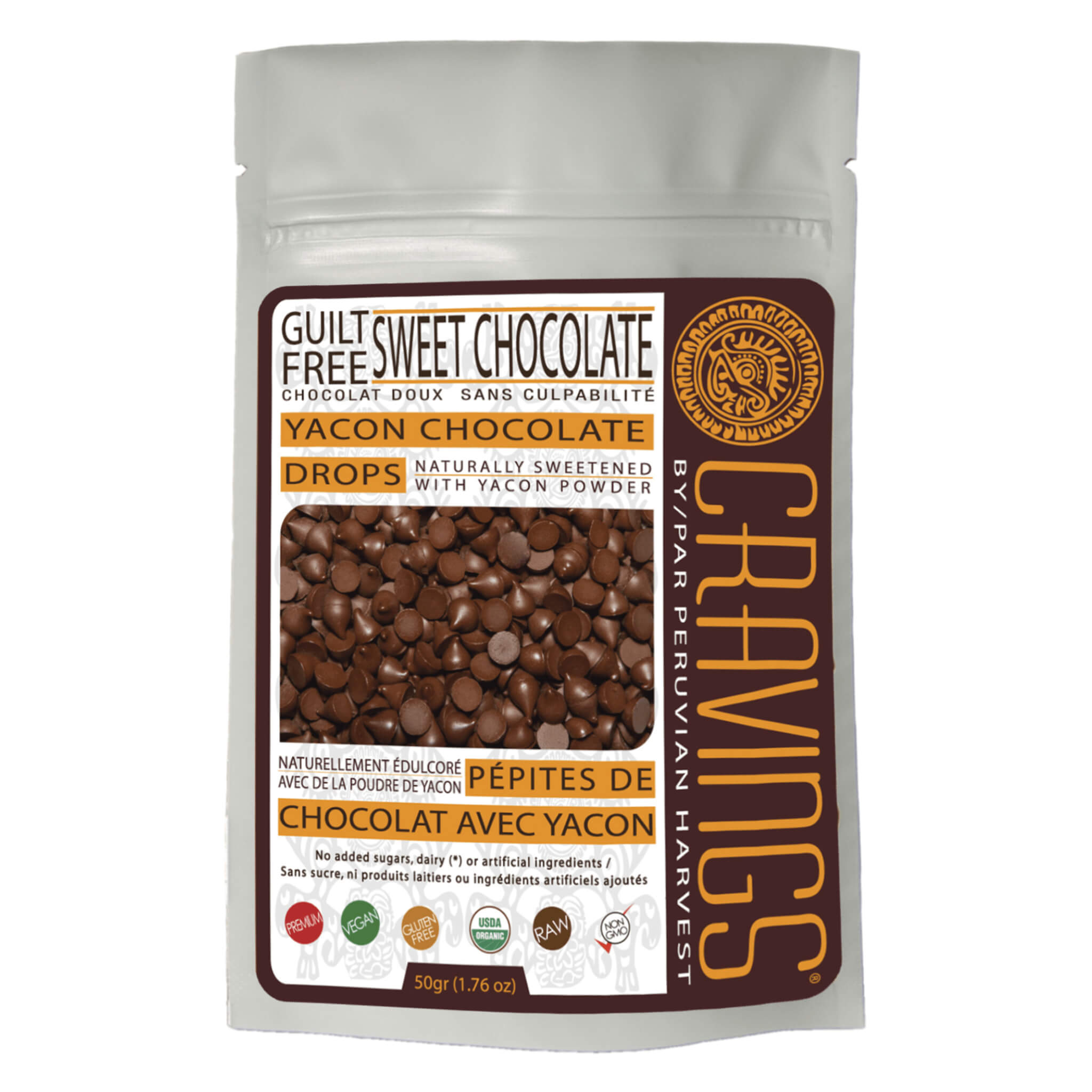 Organic Yacon Chocolate Drops - Low Glycemic Vegan Snack - Healthy Sugar Alternative for Baking, Desserts & On-the-Go Energy Boost