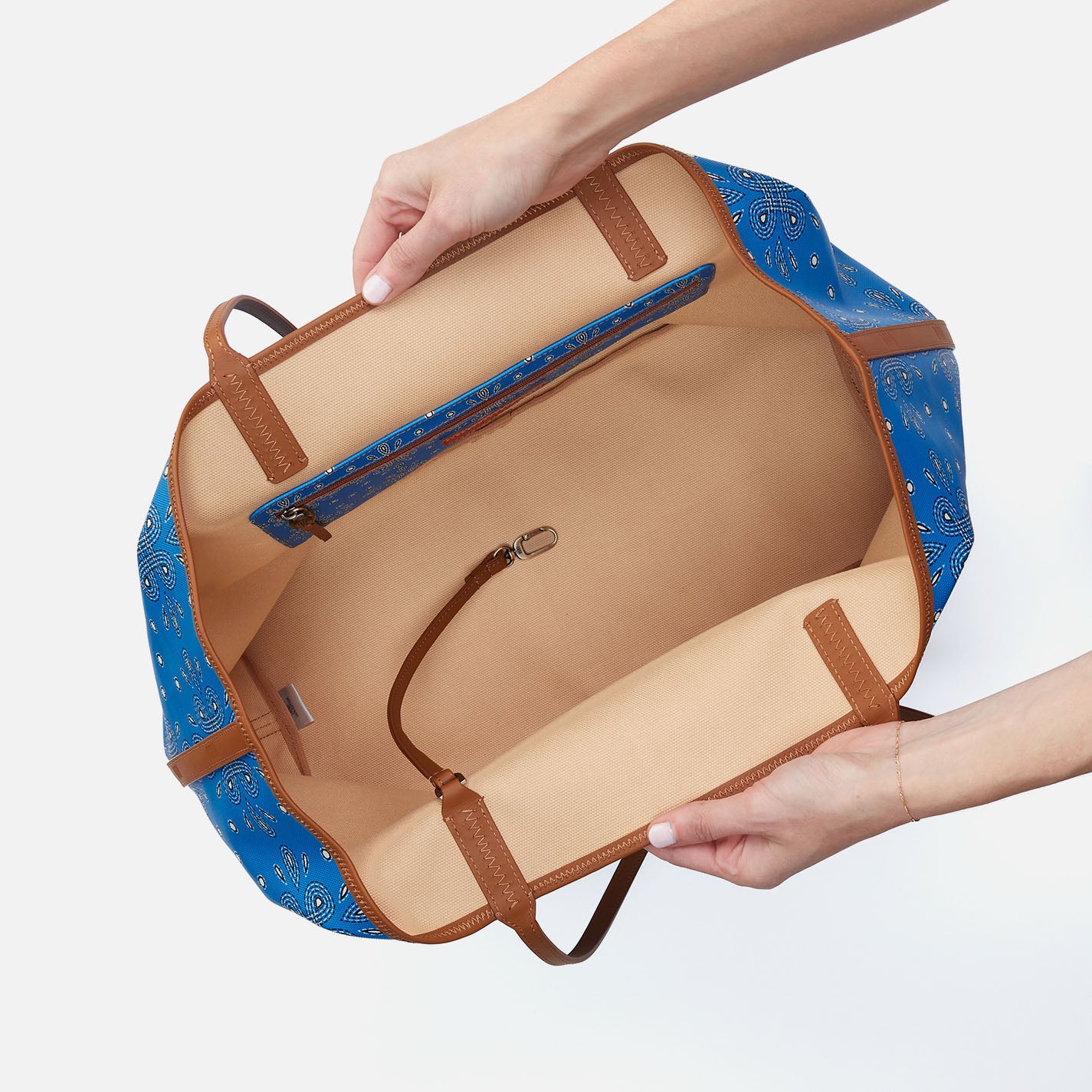 All That Tote Large Coated Canvas Bag - Blue Journey Bandana Print - Perfect for Travel, Shopping & Everyday Use