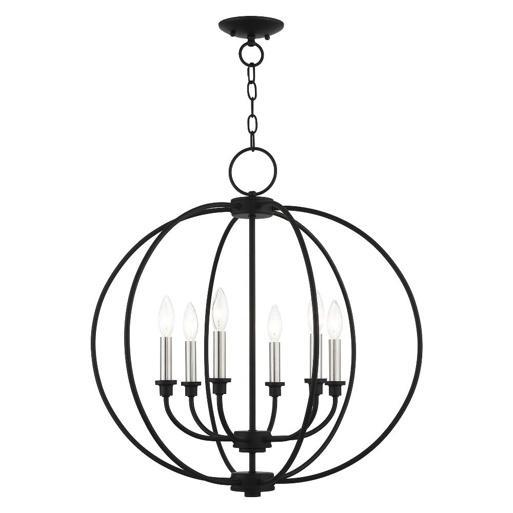Livex Lighting 4666-04 6-Light Black Modern Chandelier - Elegant Ceiling Fixture for Dining Room, Bedroom, or Living Room Lighting