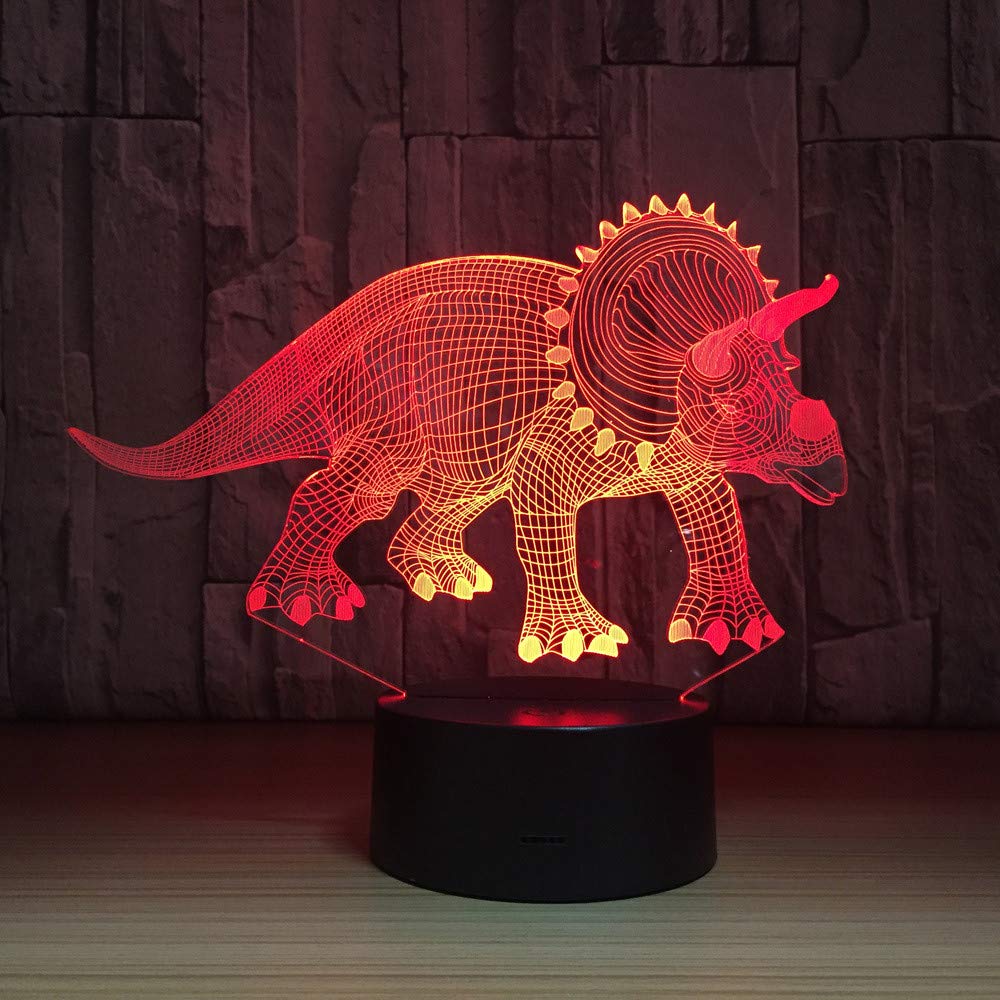 3D LED Night Light - Herbivorous Dinosaurs Illusion Lamp with USB Cable, Dinosaur-Themed Night Light for Kids Room, Birthday Party Gift | Perfect for Bedroom Decor, Nursery Nightlight, and Children's Gift Ideas