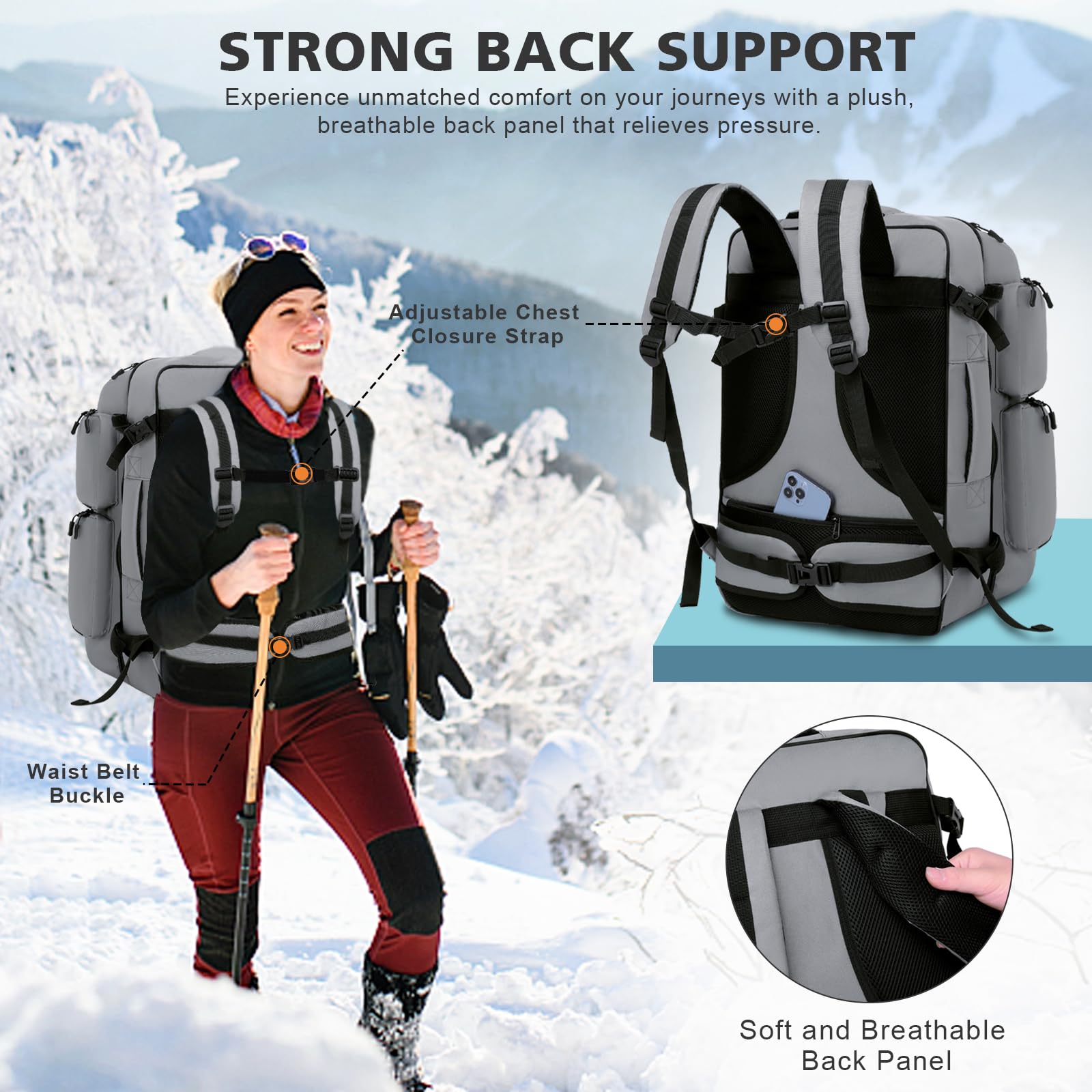 60L Waterproof Ski Boot Backpack for Men & Women - Large Travel Backpack for Snowboard Boots, Skis, Helmet, Goggles & Gloves - Durable Winter Sports Gear for Skiing, Snowboarding & Mountain Adventures