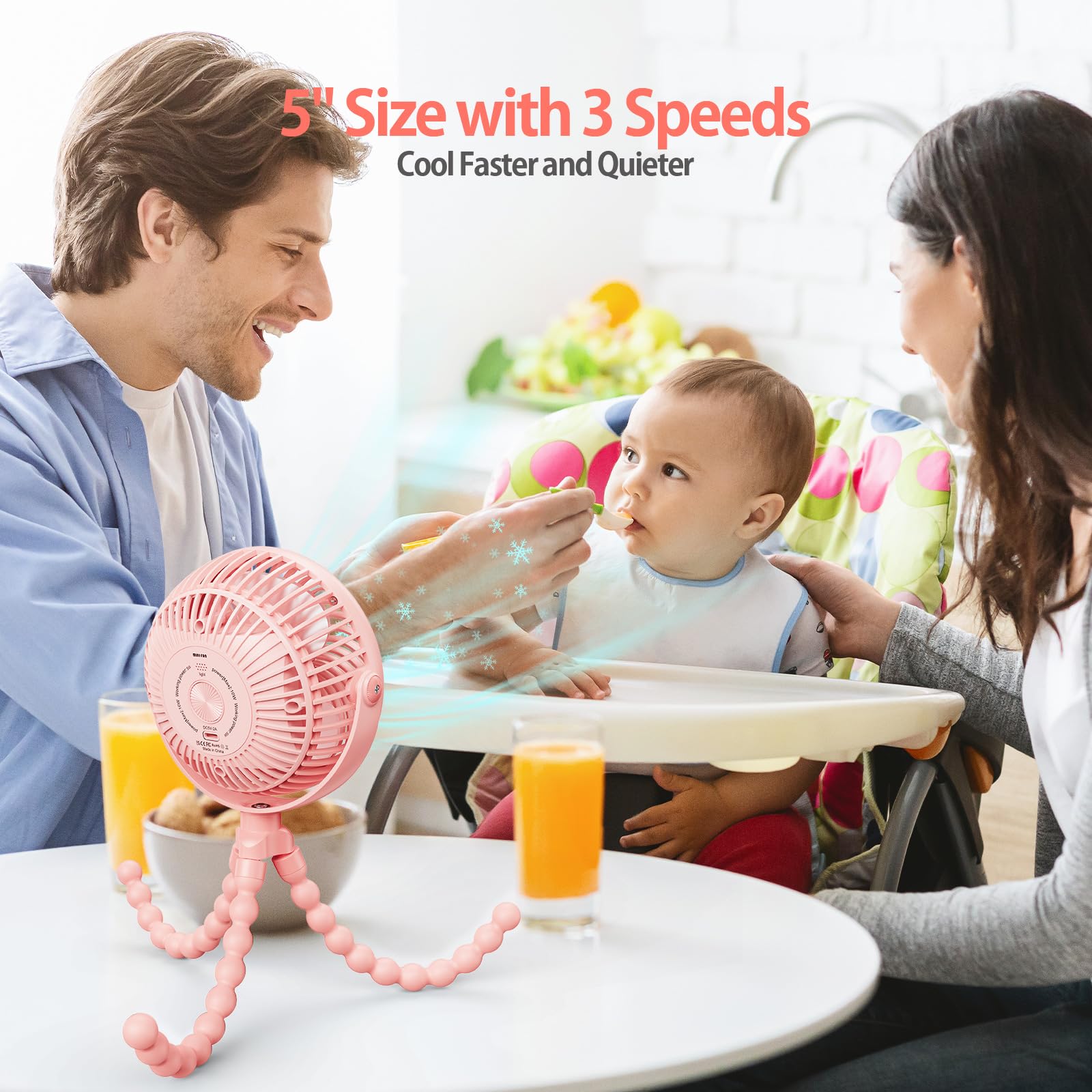 AMACOOL Battery-Powered Clip-On Baby Stroller Fan - 20 Hours Runtime, Flexible Tripod for Car Seat, Crib, Bike, Treadmill, Umbrella & Wheelchairs - Portable Cooling Solution for Outdoor Activities, Travel & Nursery Comfort