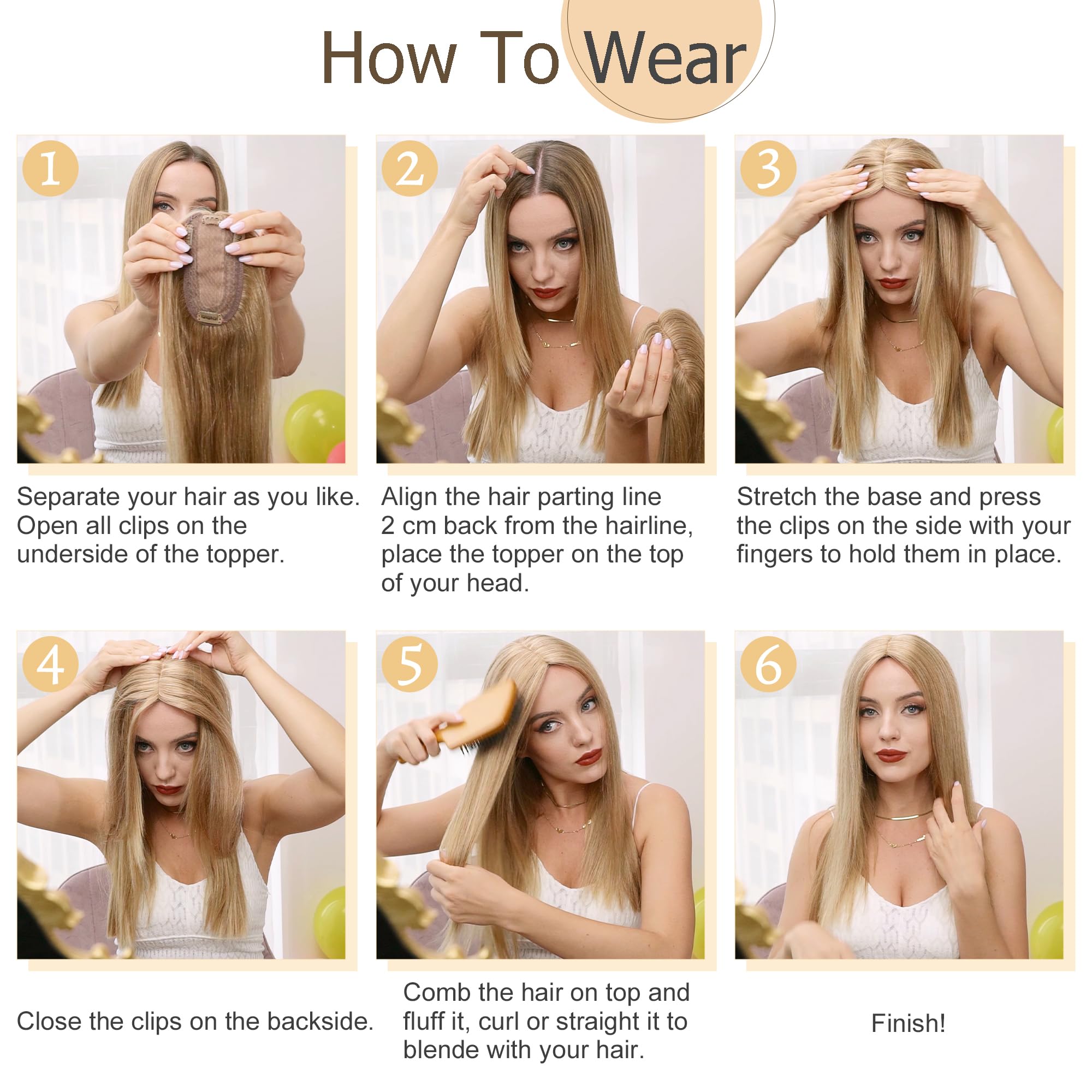 SEGO 130% Density Human Hair Toppers for Women - No Bangs, 10x12cm Silk Base, 100% Remy Clip-in Top Wiglet for Thinning Hair - 14 Inch Medium Brown & Dark Blonde - Perfect for Daily Wear, Parties & Hair Loss Solutions