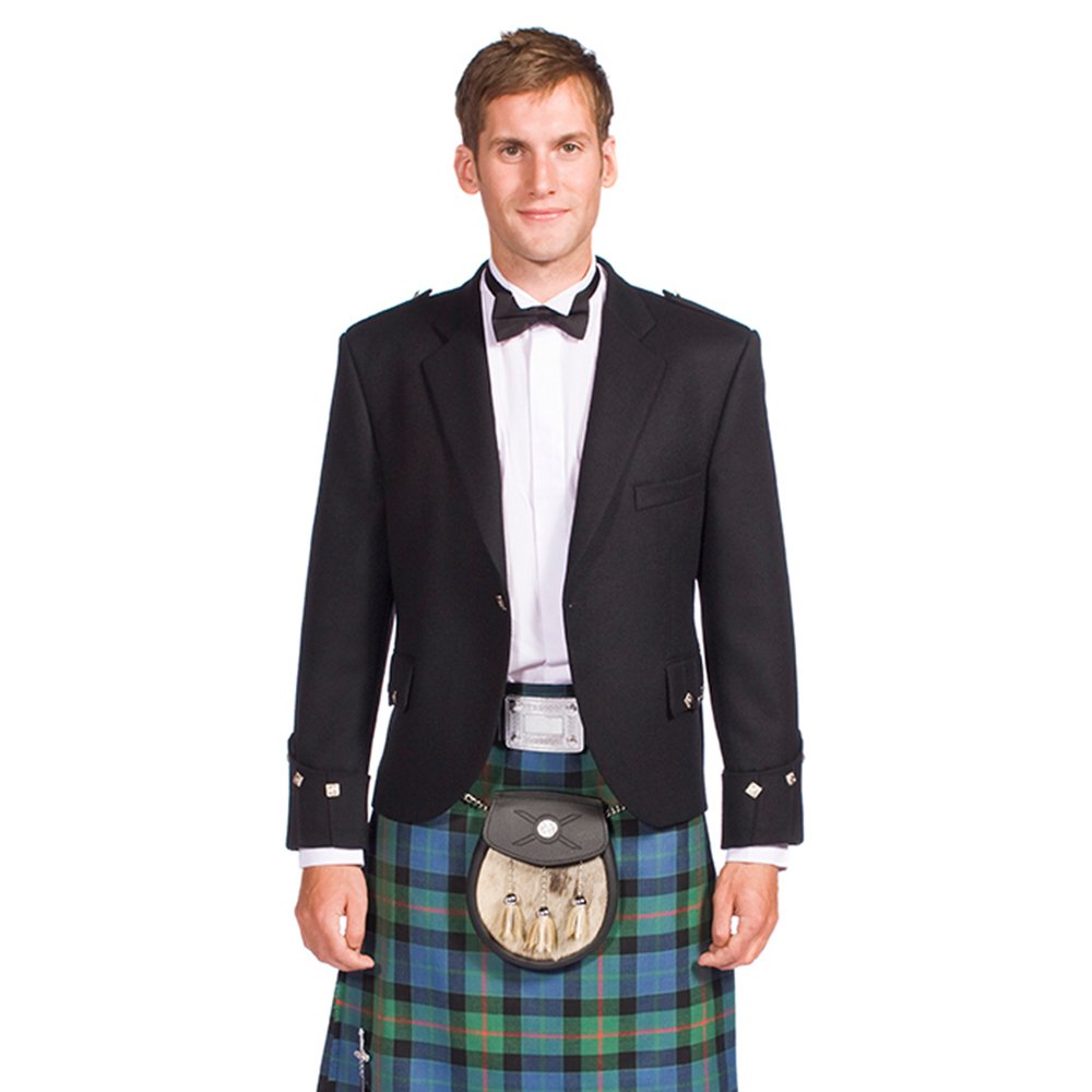 Premium Men's Scottish Barathea Wool Black Argyle Kilt Jacket - Formal Tailored Long Sleeve Coat for Weddings, Highland Games & Special Occasions