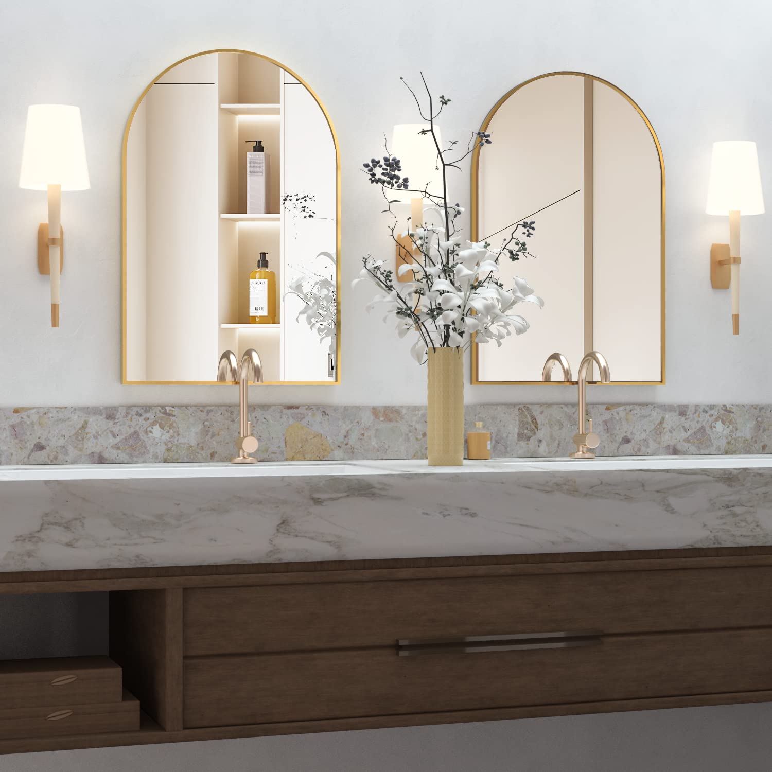 Gold Arched Wall Mirror Set - 20
