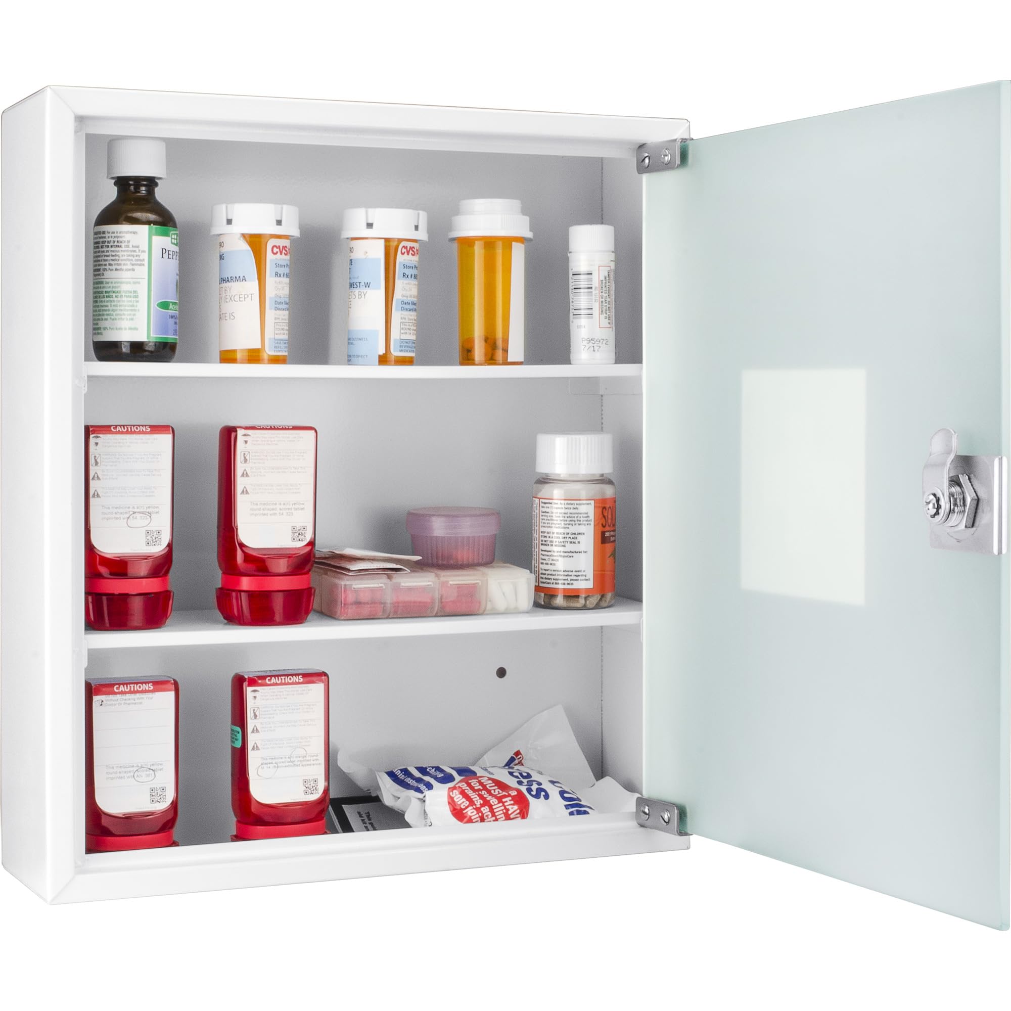 Large Wall Mount Steel Medical Medicine Storage Cabinet with Glass Door - Secure Organizer for Pharmacy, Clinic & Home Use